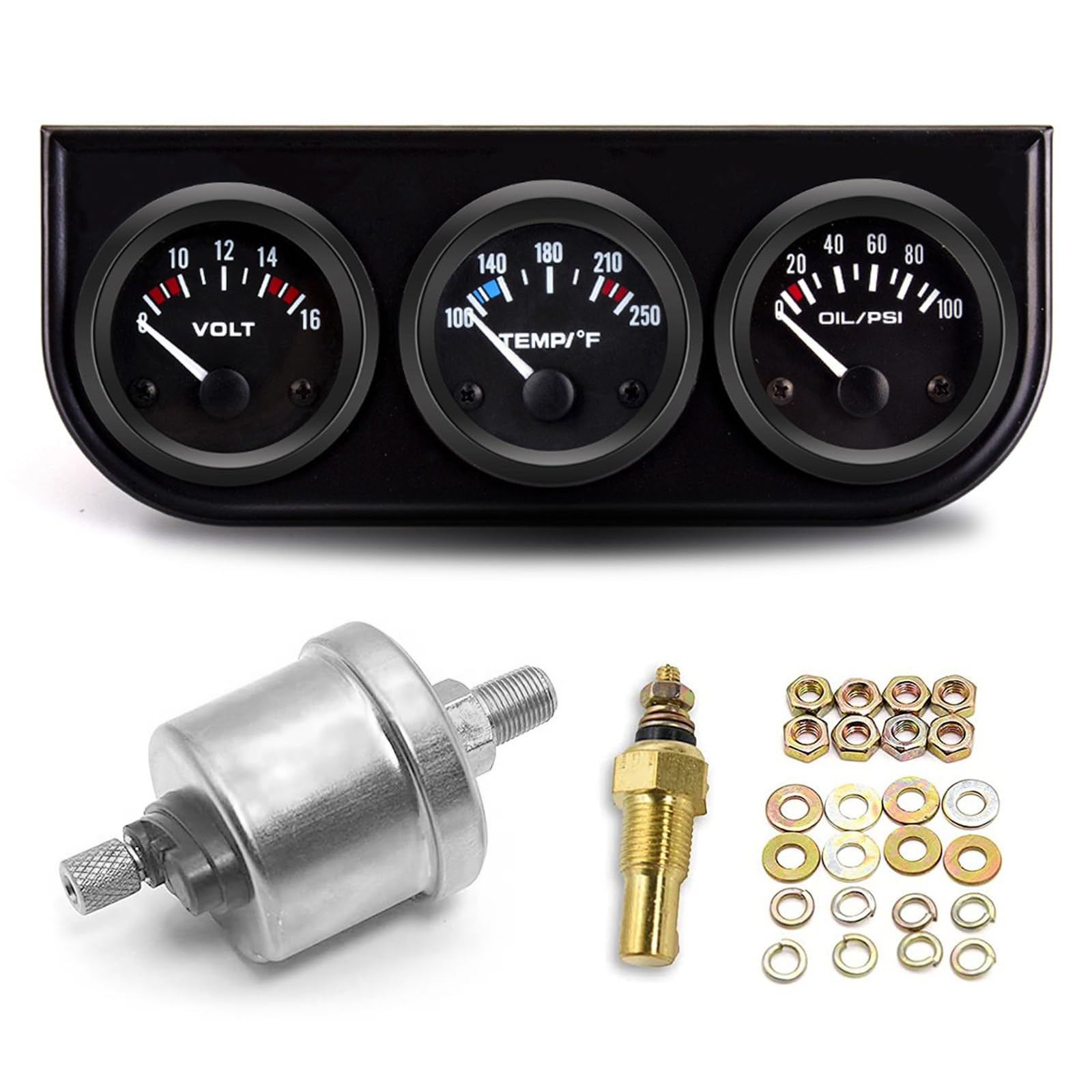 52mm 3 in 1 Car Auto Gauge Kit (Volt Meter+Water Temp+Oil Pressure Meter) Sta…