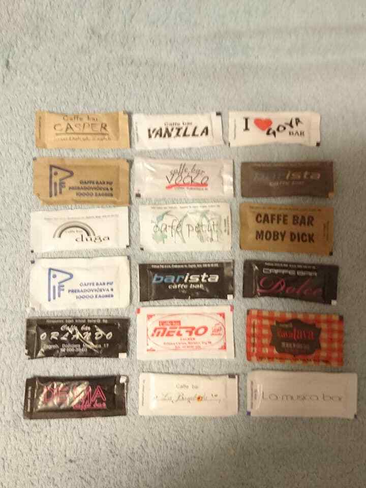 Set of 18 Different Unused Coffee & Tea Sugar Packets Bags from ZAGREB, Croatia