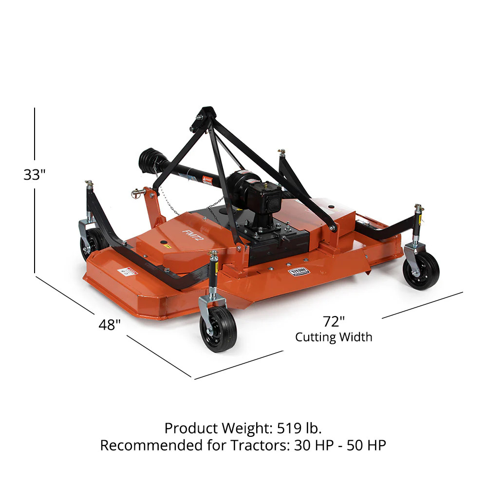 Titan Attachments 3 Point PTO Finish Mower, 72″ Cutting Width, Category 1 Hitch
