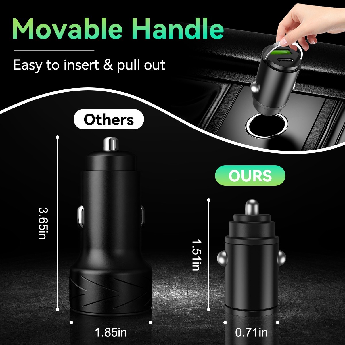 100W USB C Car Charger Fast PD & QC3.0 Dual Port Cigarette Lighter Adapter Metal