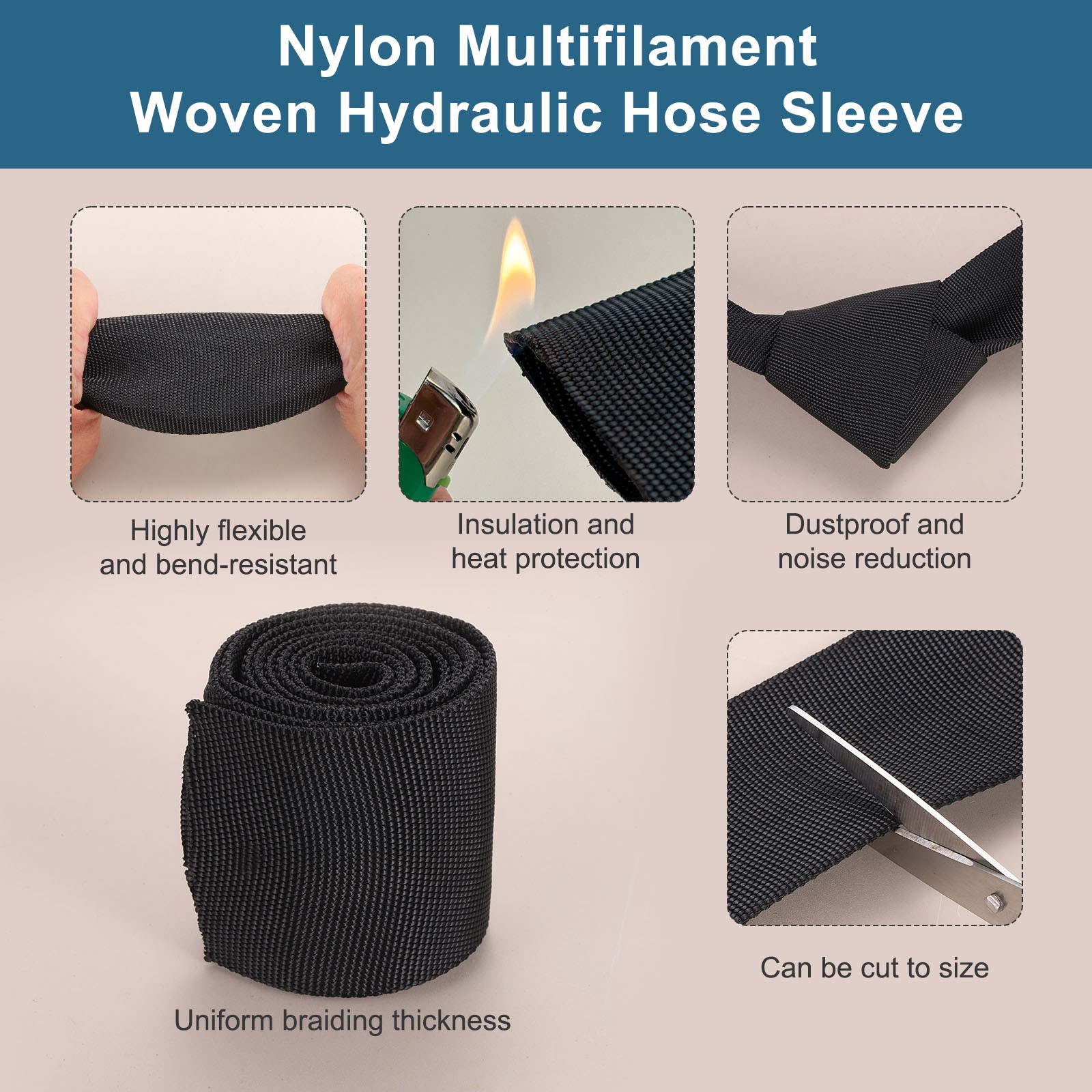 1.7″ ID 3FT Black Nylon Protective Hose Sleeve Cable Cover Sheath Hose Wrap