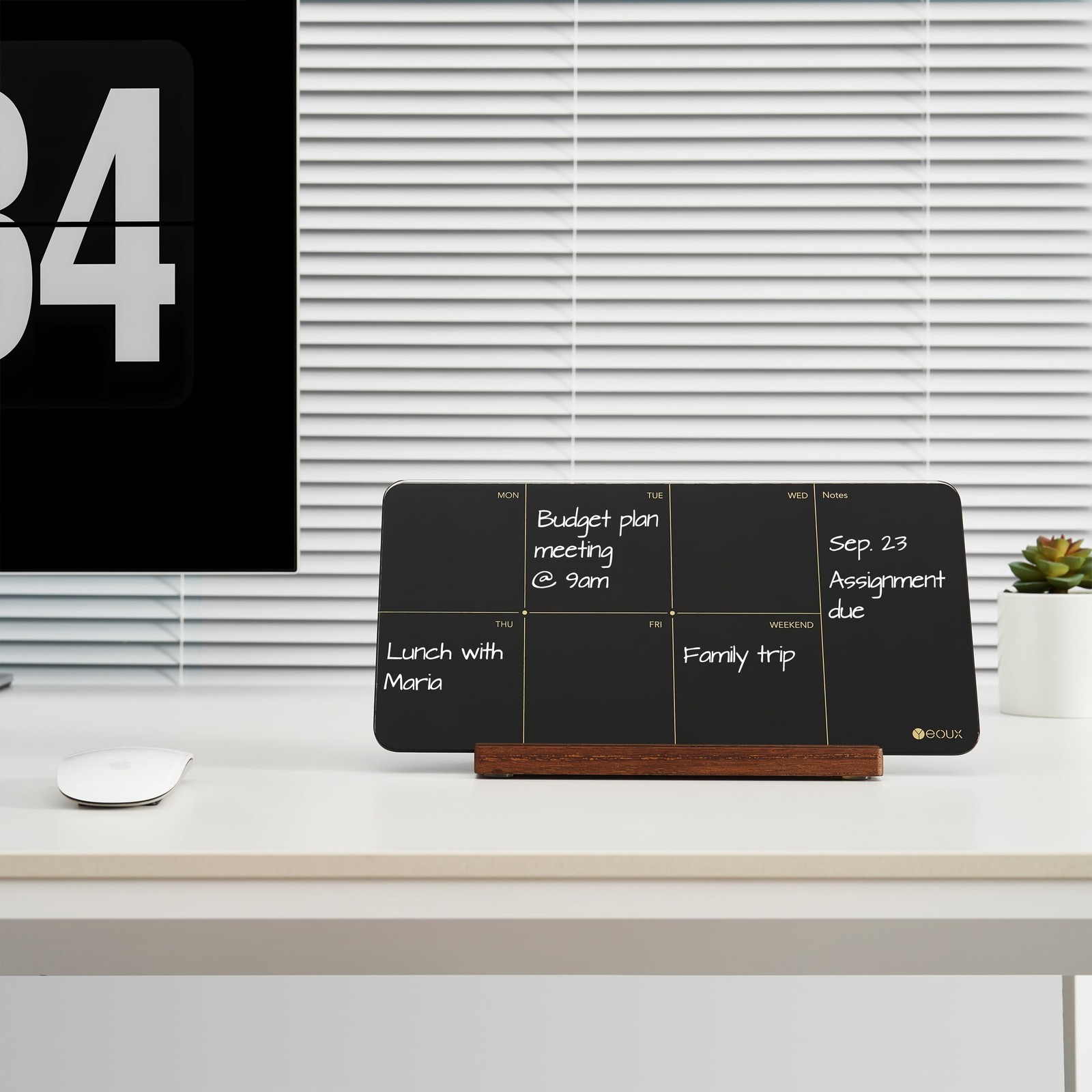 Desktop Black Glass Weekly Planner Dry Erase Whiteboard 12×6 Inches,