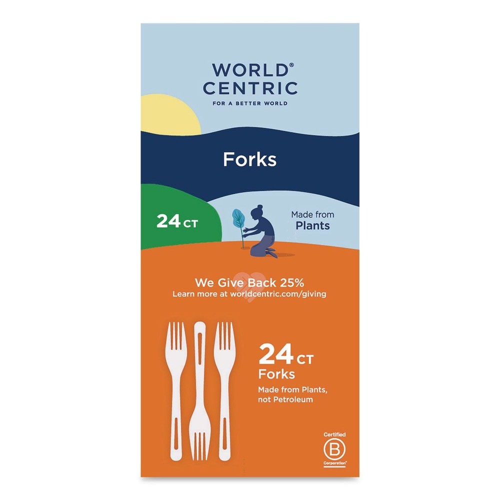 World Centric FOPSR Plastic Fork TPLA Cutlery – Light Beige (24/PK) New