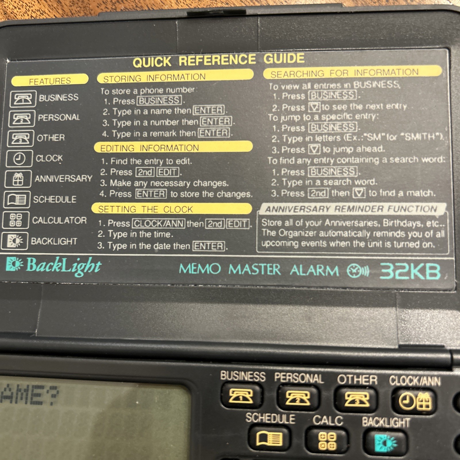 Sharp EL-6490B Electronic Organizer Memory Master Alarm 32KB