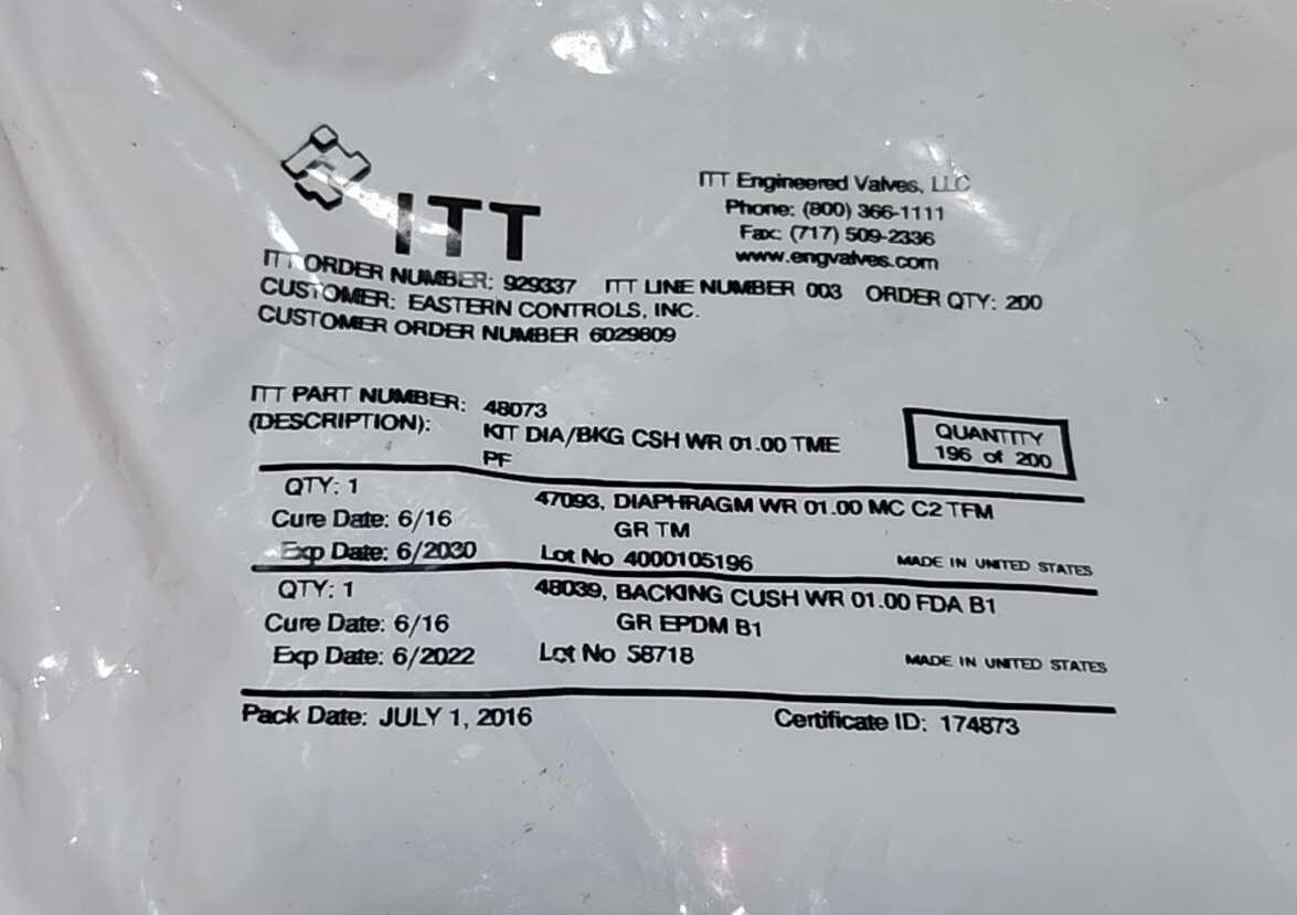 *FACTORY SEALED* ITT 48073 Diaphragm Replacement 1″ 47093 48039 + Warranty!