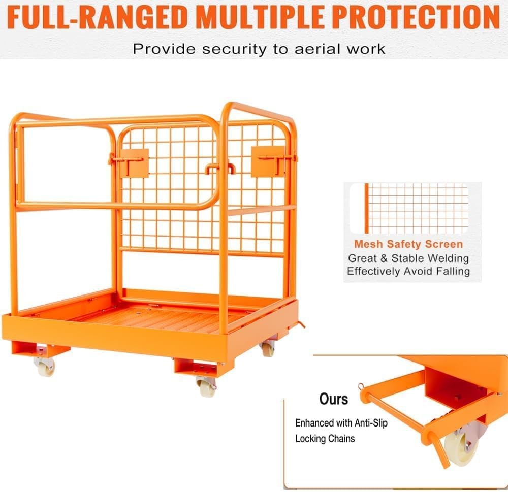 1200Lbs 36″ x 36″ Forklift Safety Cage Forklift Steel Man Basket with Gloves
