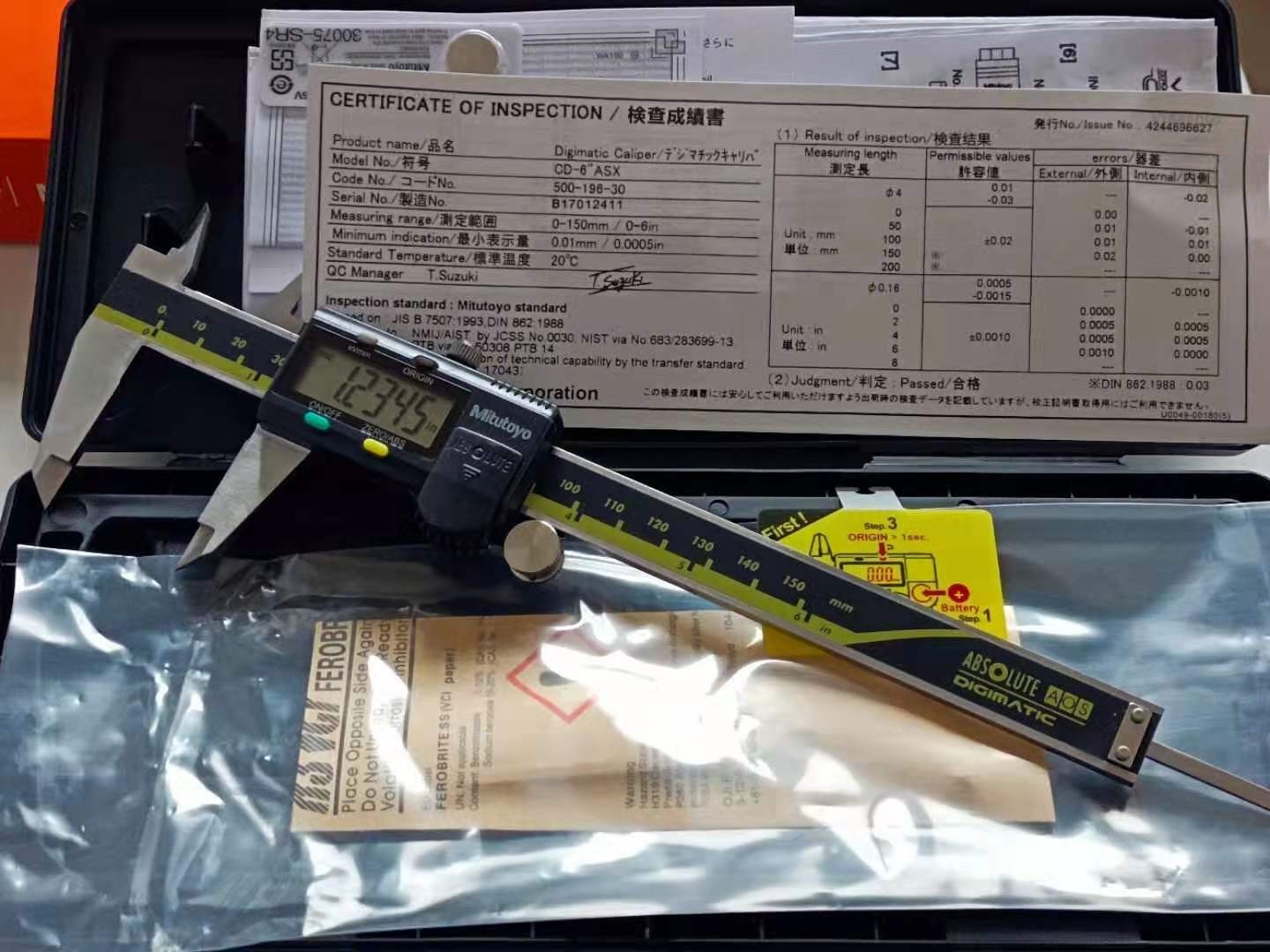 150mm/0-6 Absolute Digital Digimatic Vernier Caliper Mitutoyo Japan 500-196-30