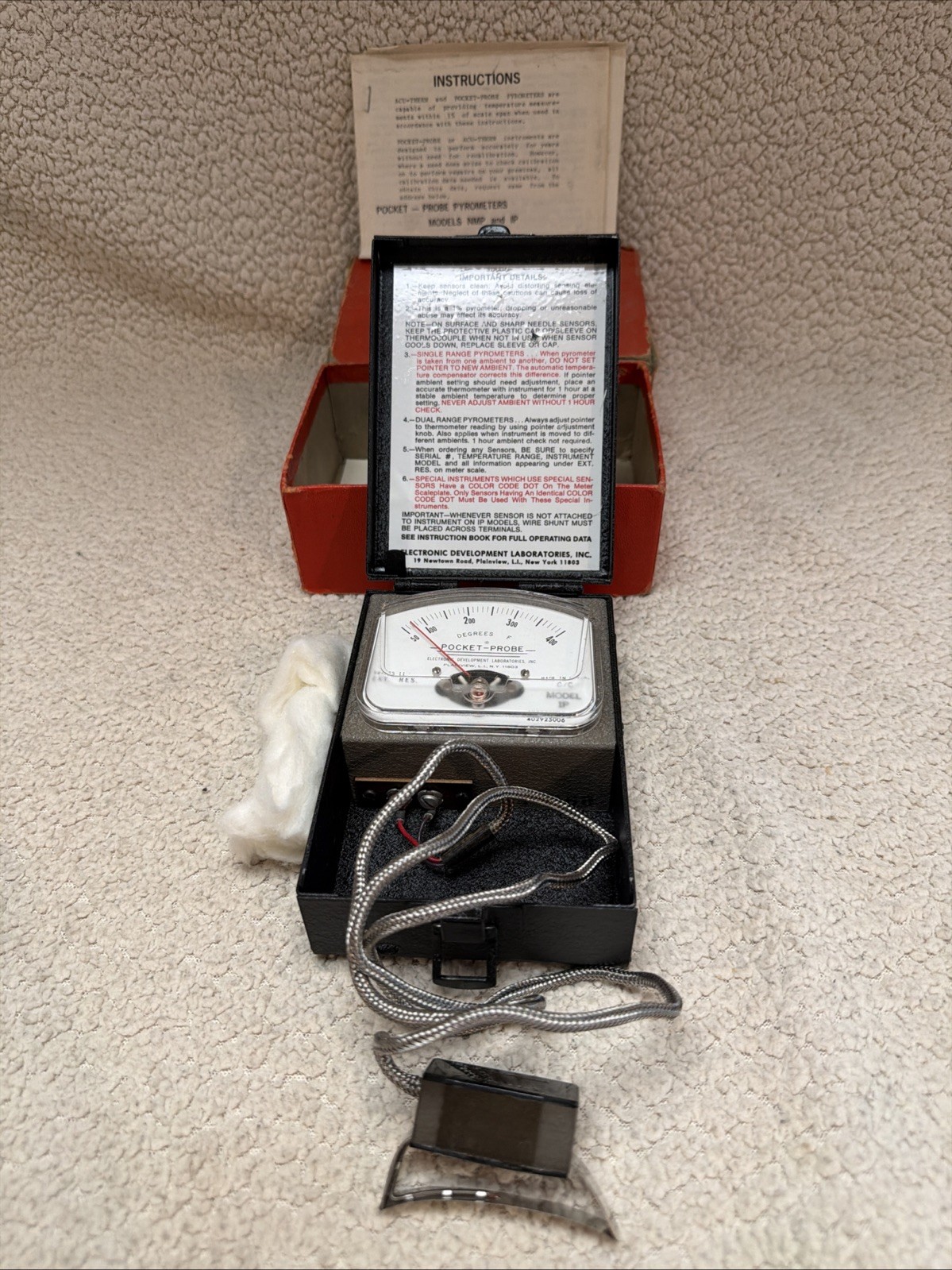 Vintage EDL Pocket-Probe Pyrometer Series II Model IP 50-400°F USA Box Manual