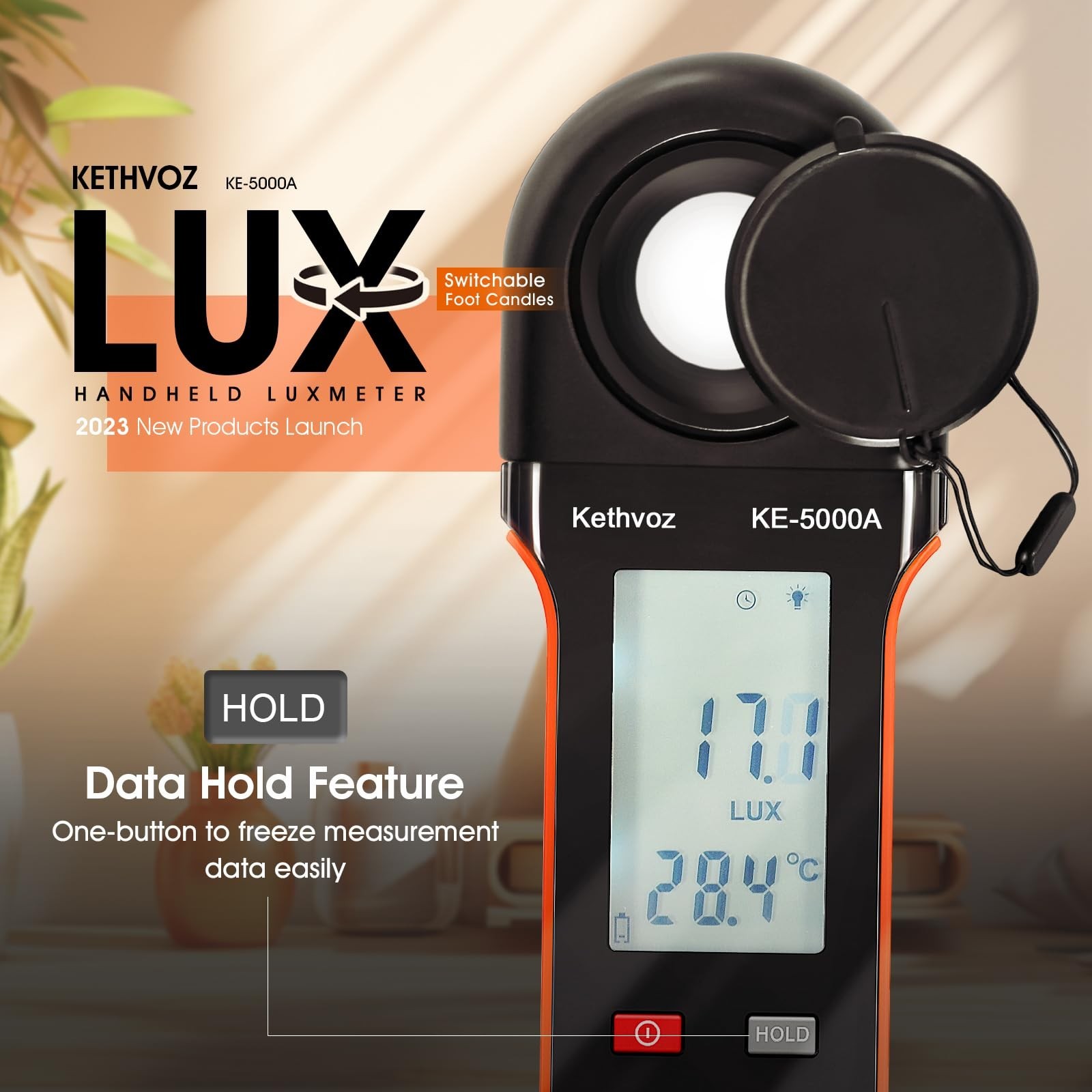 Kethvoz Digital Illuminance Light Meter, 400,000 Lux/FC Illuminance Tester wi…