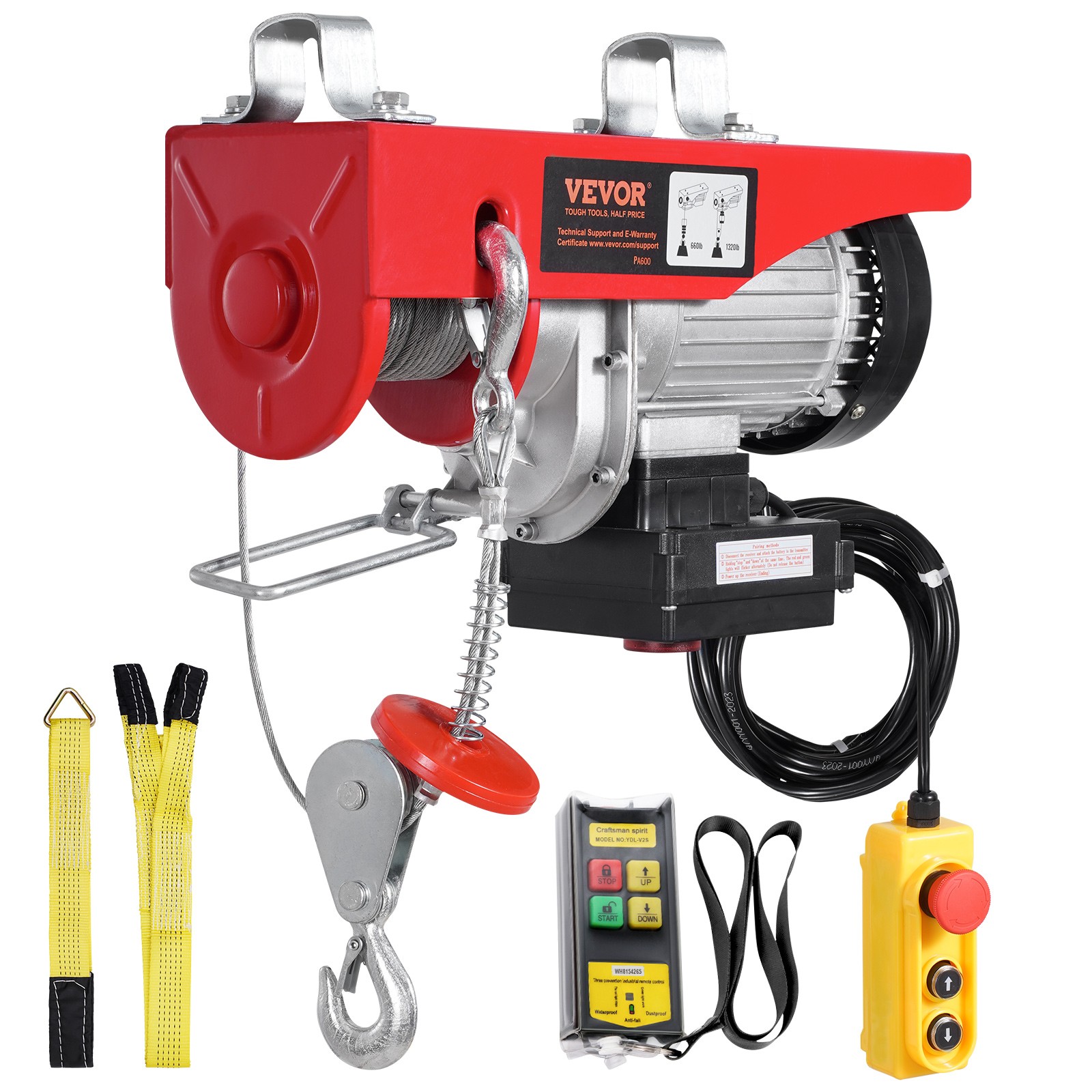 VEVOR Electric Hoist Crane Winch 1320 lbs 328 ft Wireless & 14 ft Wired Remote
