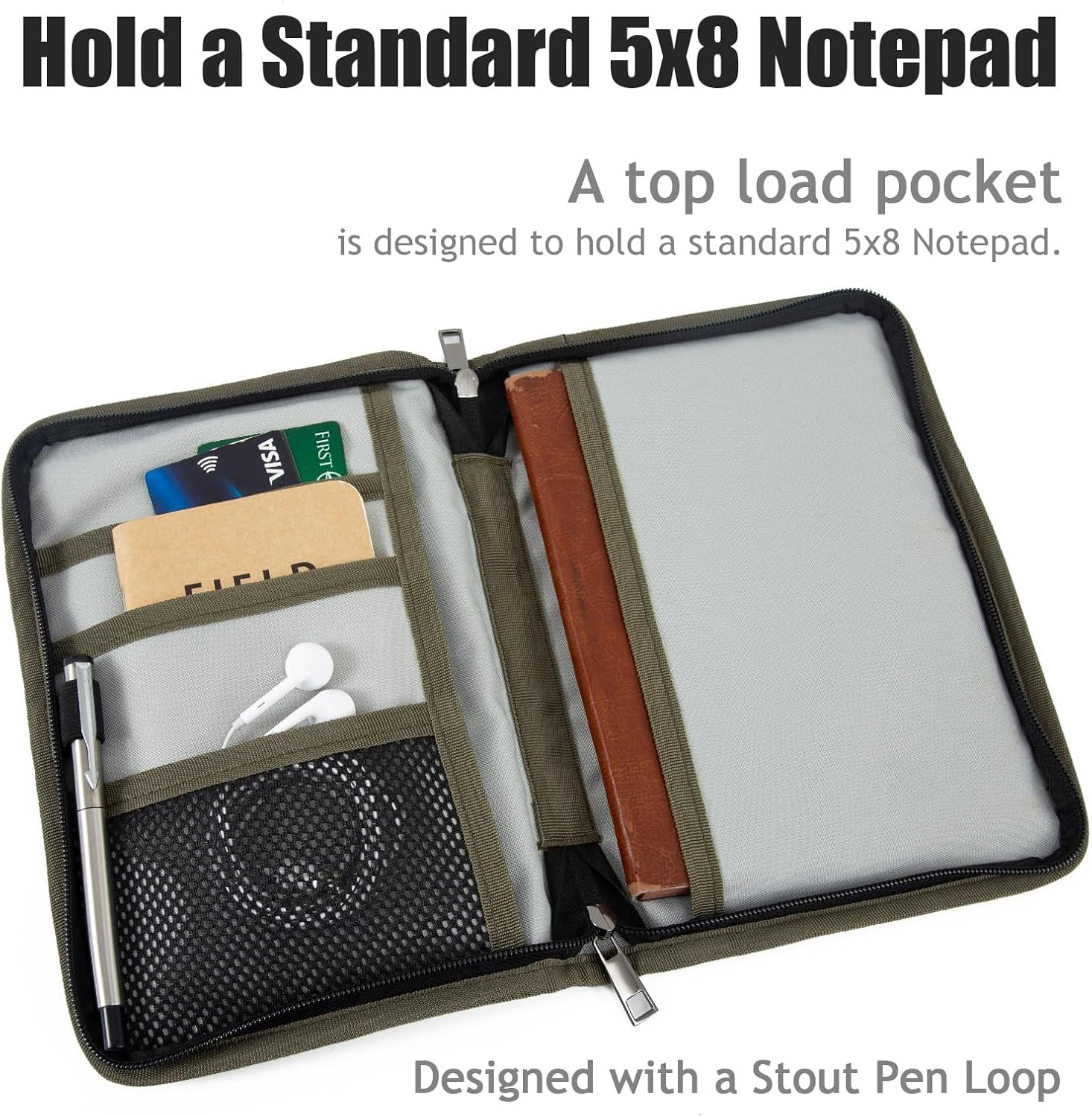 Zipper A5 Notebook Journal Planner Sketchbook Cover, Water Resistant Waxed Canva