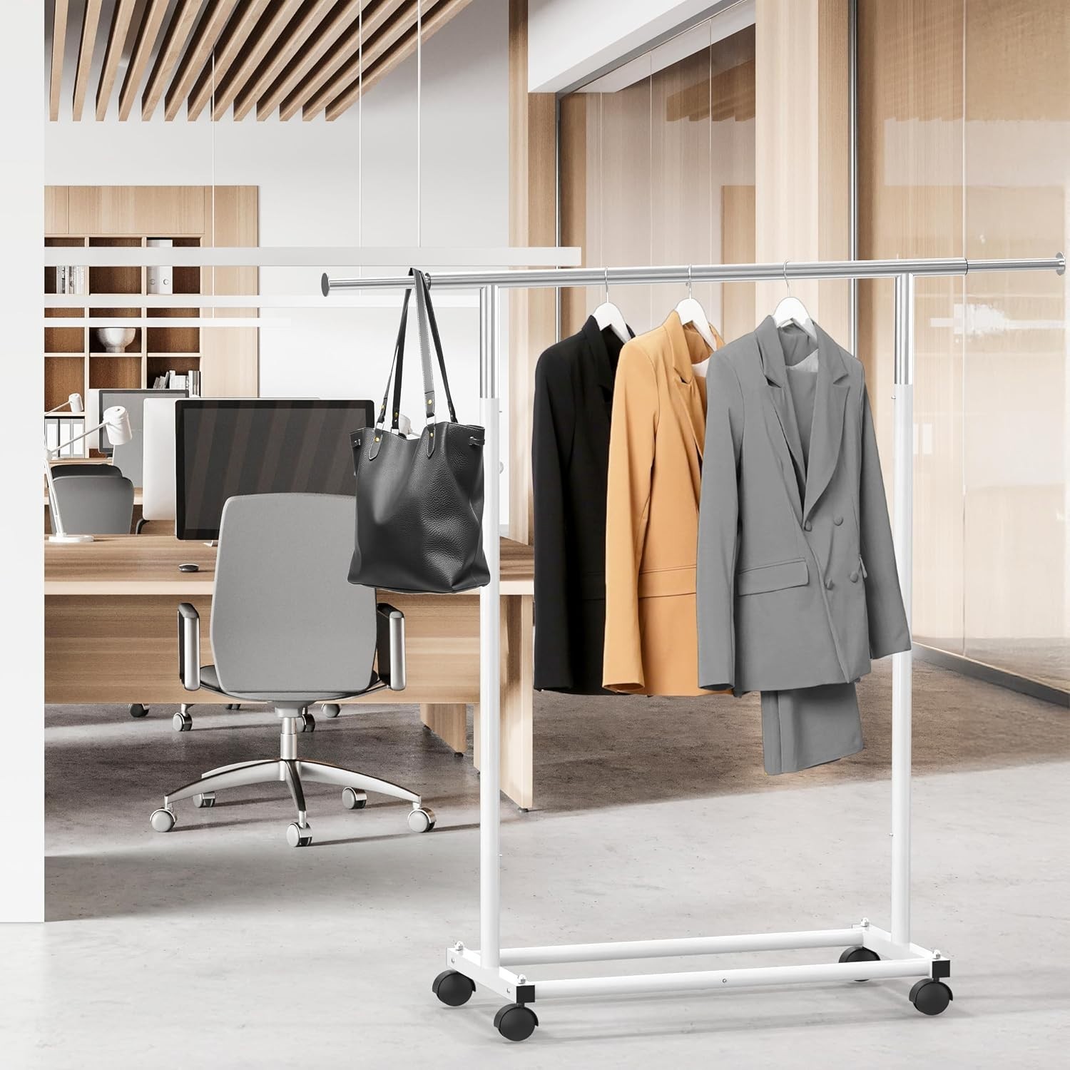 Extendable Clothing Rack with Rolling Wheels, Adjustable Width 30 to 47 Inches