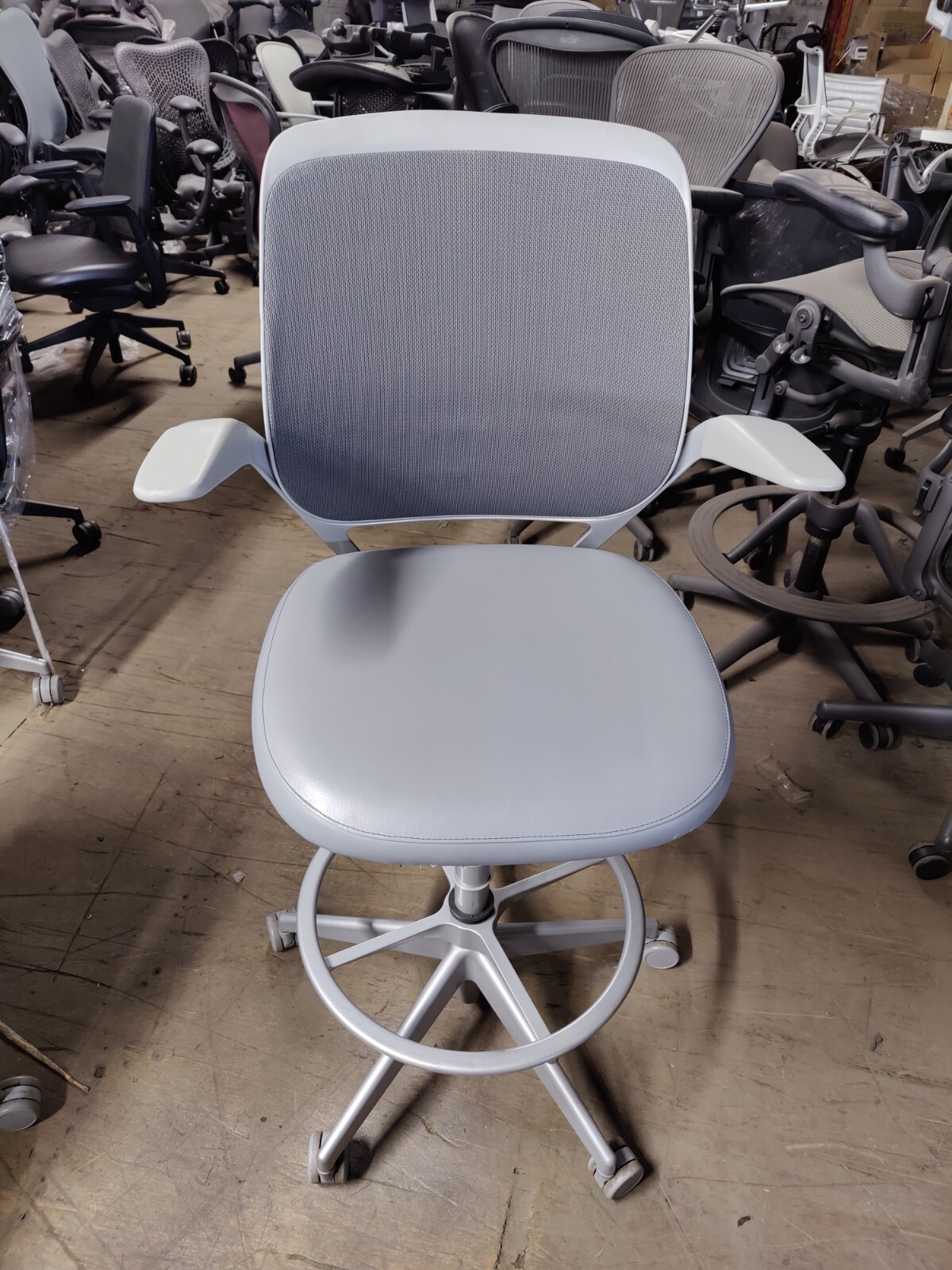 Steelcase Cobi Adjustable Ergonomic Drafting Stool Desk Chair Silver And Grey