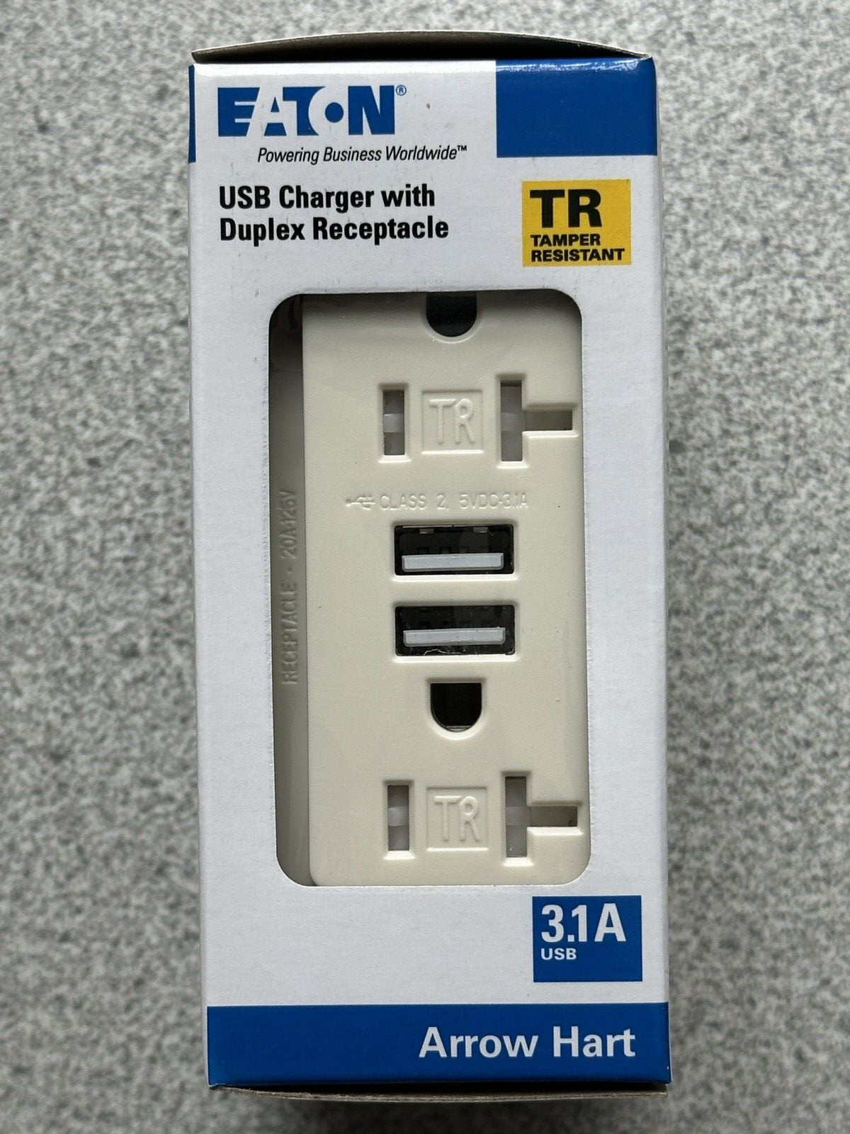 NEW Eaton TR7756LA Combo Duplex Receptacle Outlet w/ 2 USB Charger Tamper Resist