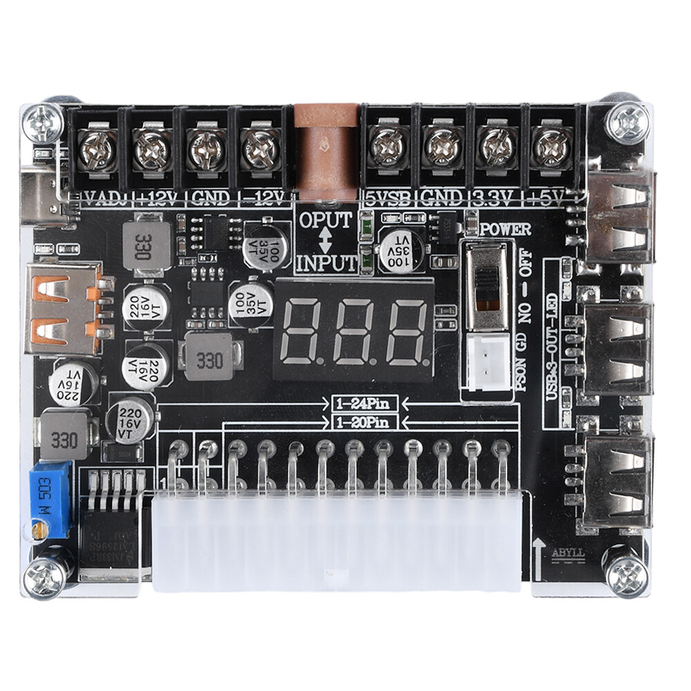 20/24Pin ATX Power Supply Breakout Board Adjustable Voltage Module + Case New