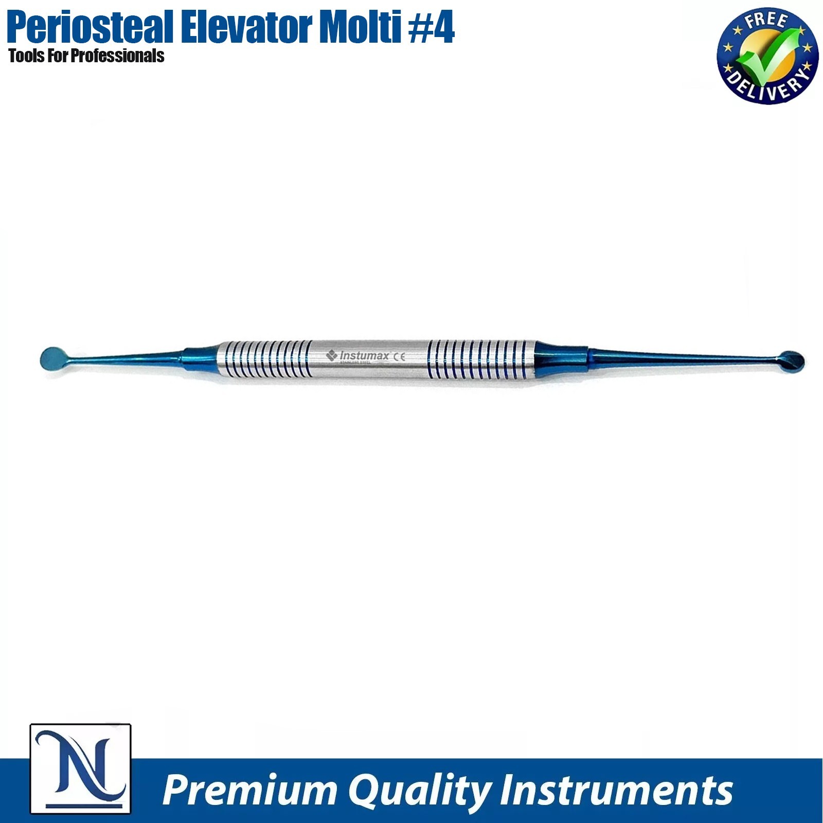X10 Dental Periosteal Elevator Molt # 4 Blue Titanium Coated Double Ended German