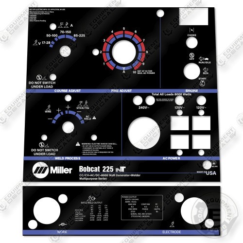 Miller Bobcat 225NT Control Decal Decal Kit Generator – Aftermarket Kit