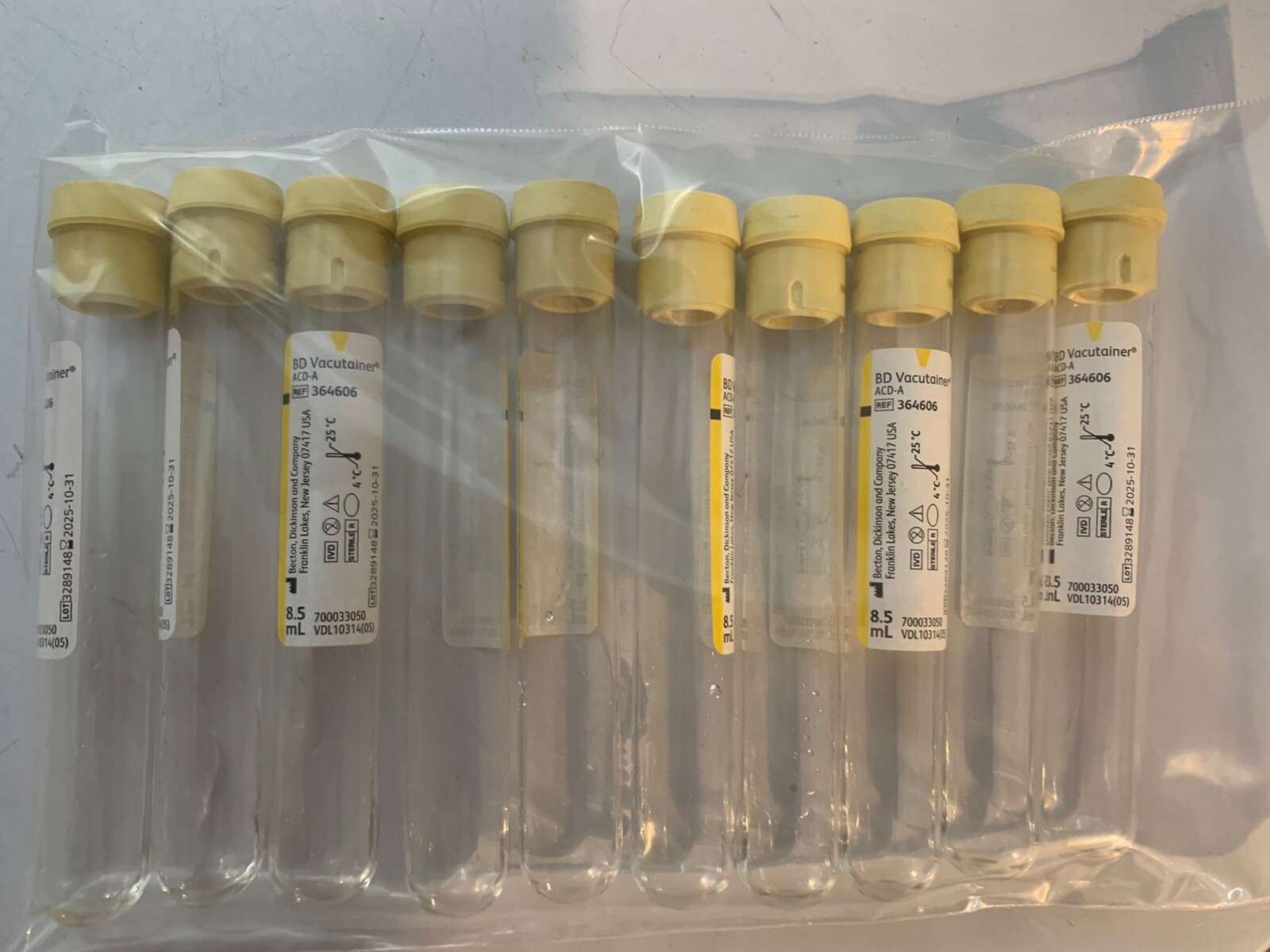 20 ACDA ACD Solution A Glass Test Tubes (Exp. 04/2027) Yellow Top 8.5ml FREE S&H