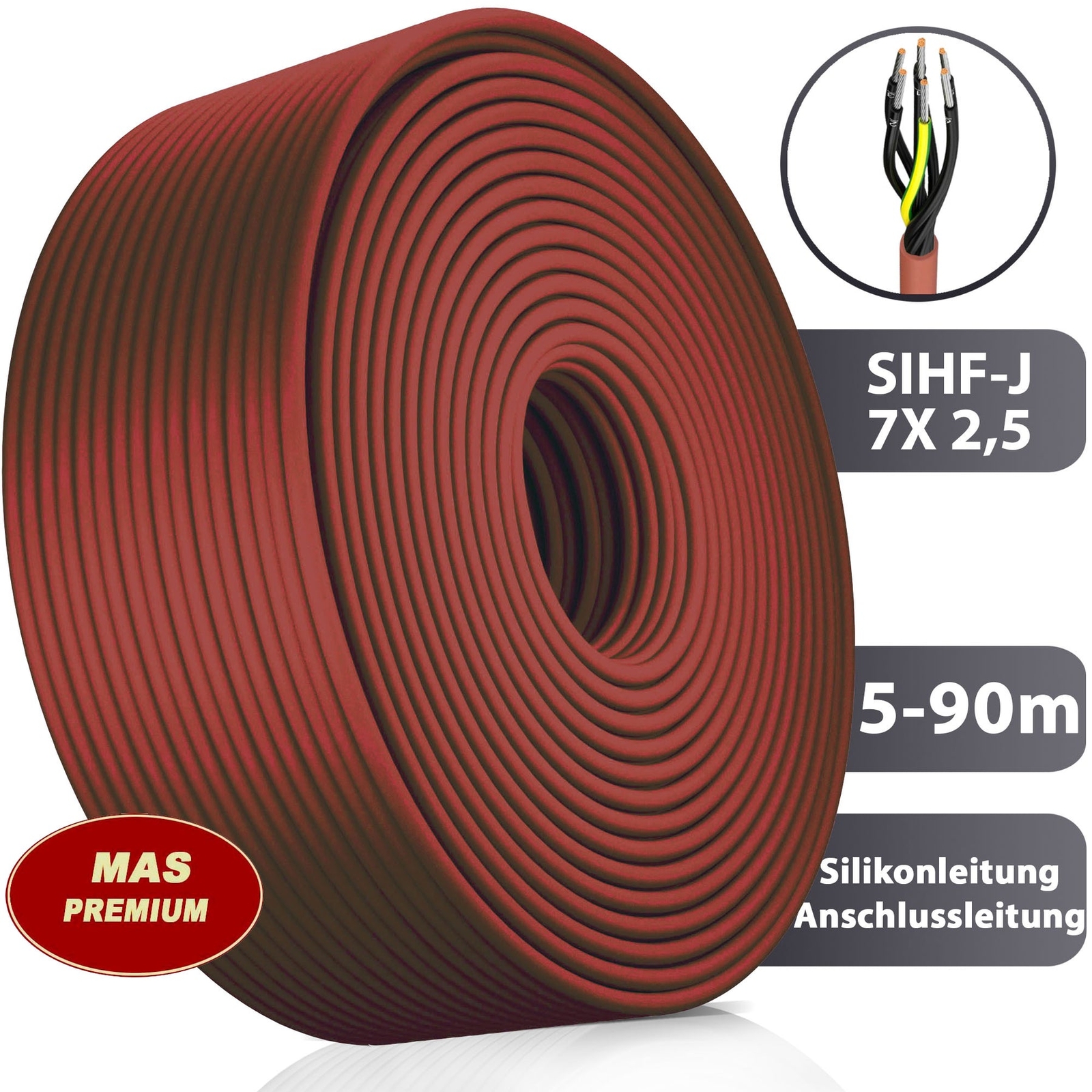 5-90 m silicone cable silicone cable sauna cable SIHF-J 7 x 2.5 flexible for …