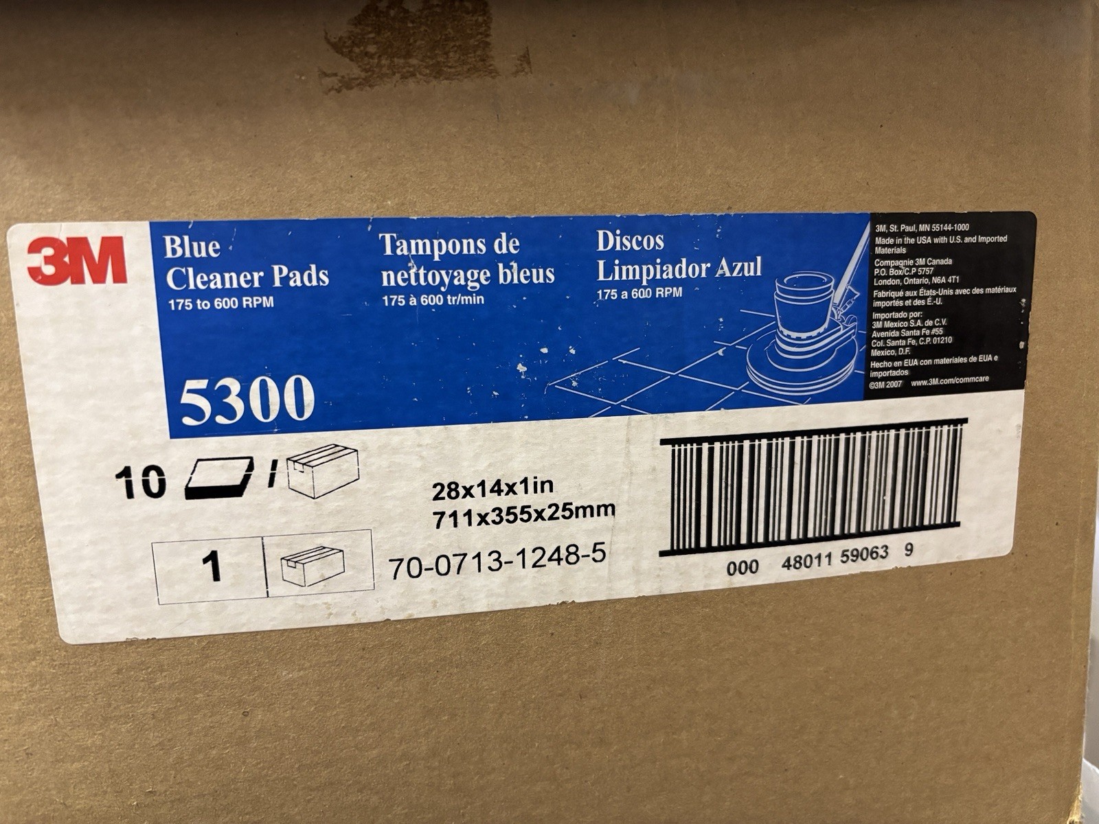 3M Blue Cleaner Pad 5300 28 in x 14 in Case of 10