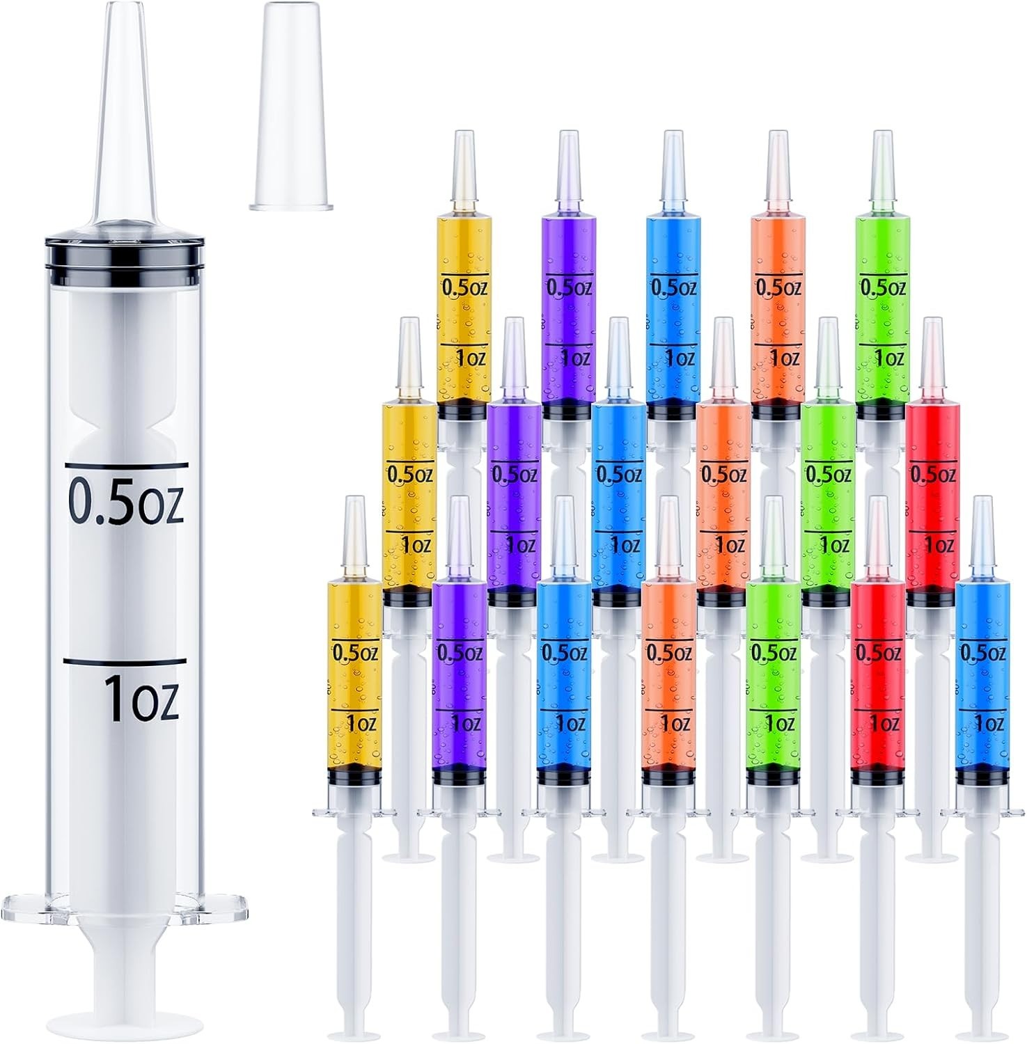 50 Jello Shot Syringes 1.5oz BPA Free Reusable Party Shot Dispensers Caps