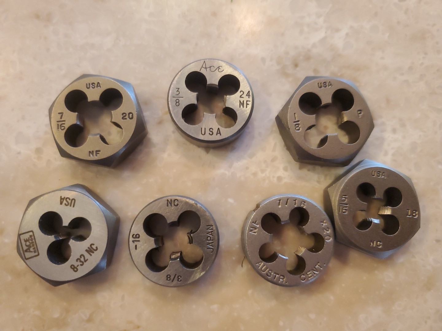 Lot of 7 1″ Hex And Round Dies Various Sizes Ace NF USA Various Sizes Look New