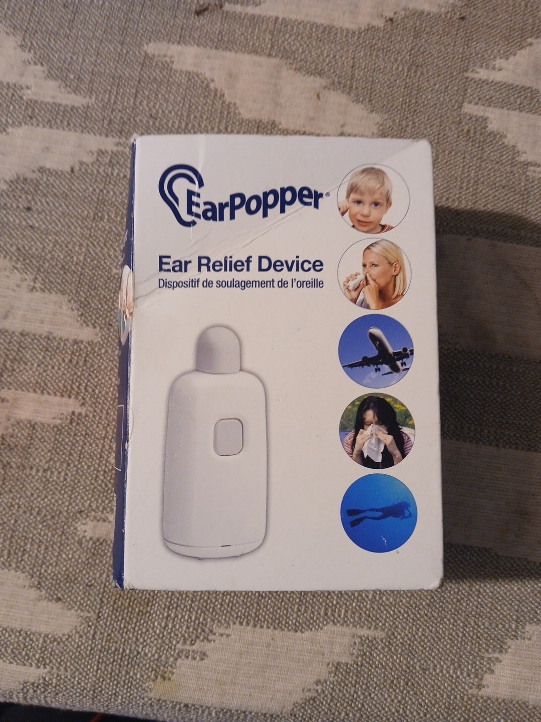 Earpopper Ear Pressure Relief Device for Flying, Swimming, NEW Open Box