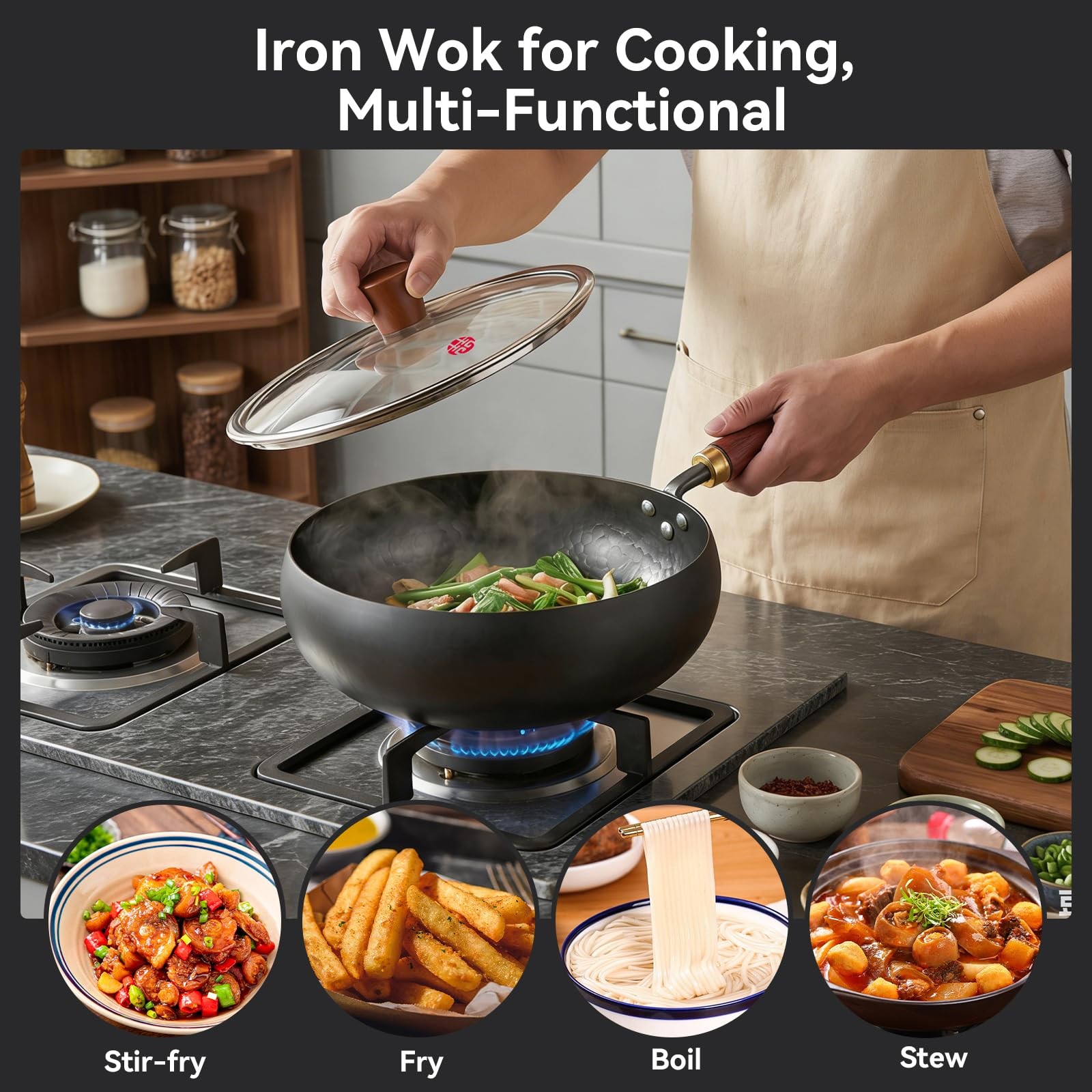 Wangyuanji 9.5 Carbon Steel Wok – – Stir Fry Pan For Induction Gas –