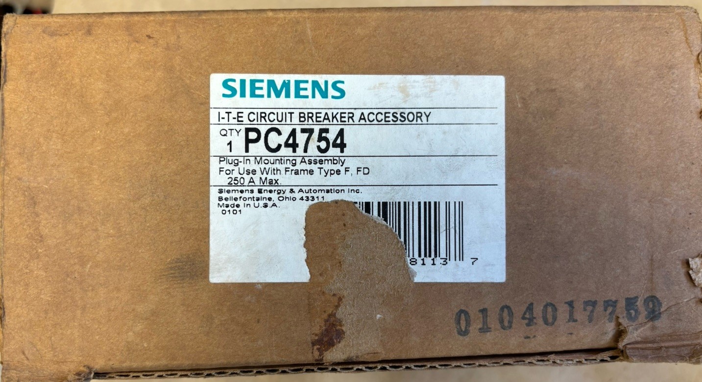 SIEMENS, PC4754, PLUG IN MOUNTING ASSEMBLY, 250A MAX, FOR FD63F250, NEW!