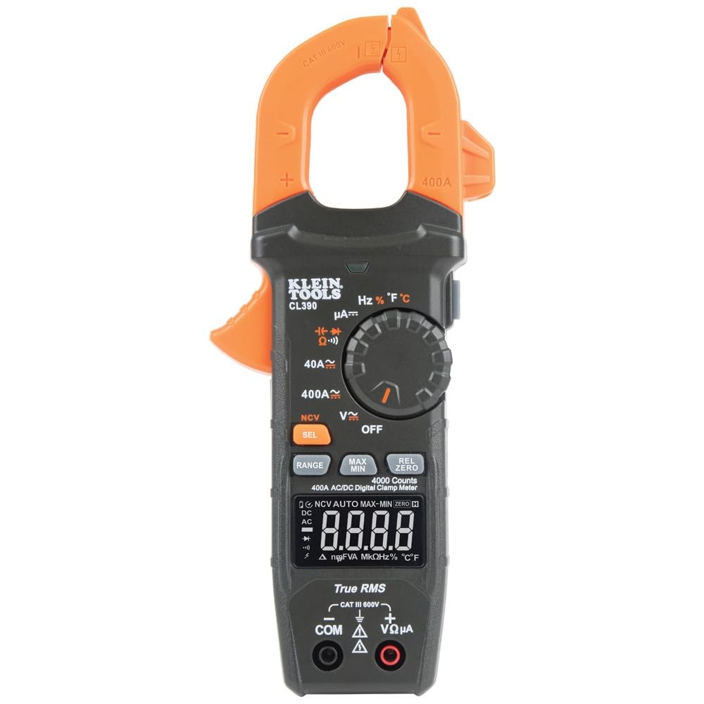 Klein Tools CL390 AC/DC Digital Clamp Meter, Auto-Ranging, 400 Amp, Multi