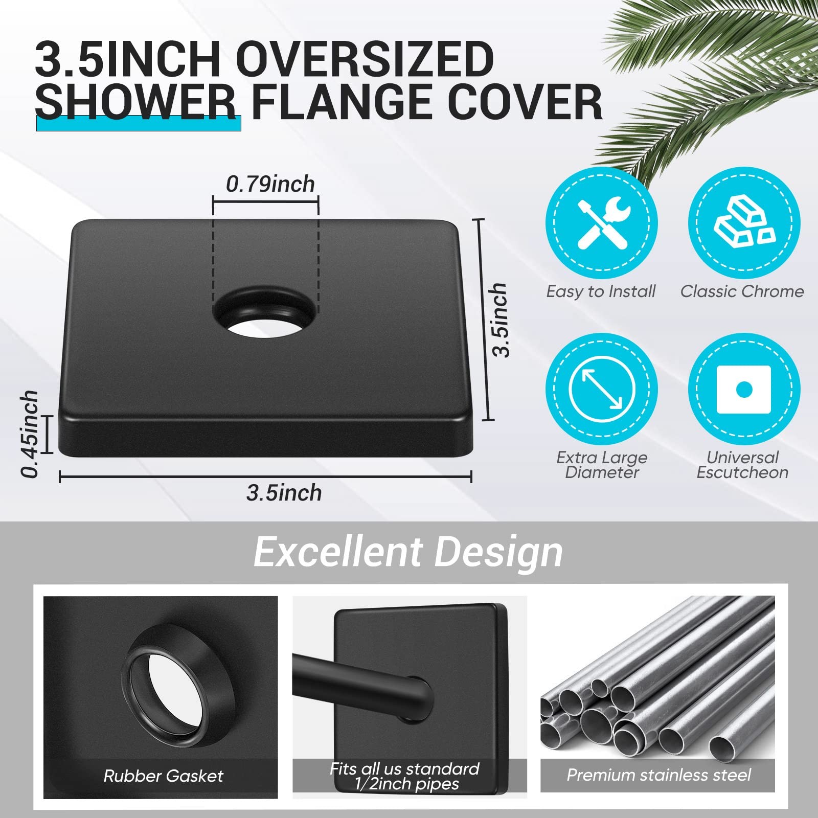 Yinkin 1 Pack 3.5 Inch Black Large Shower Arm Flange Square Plumbing