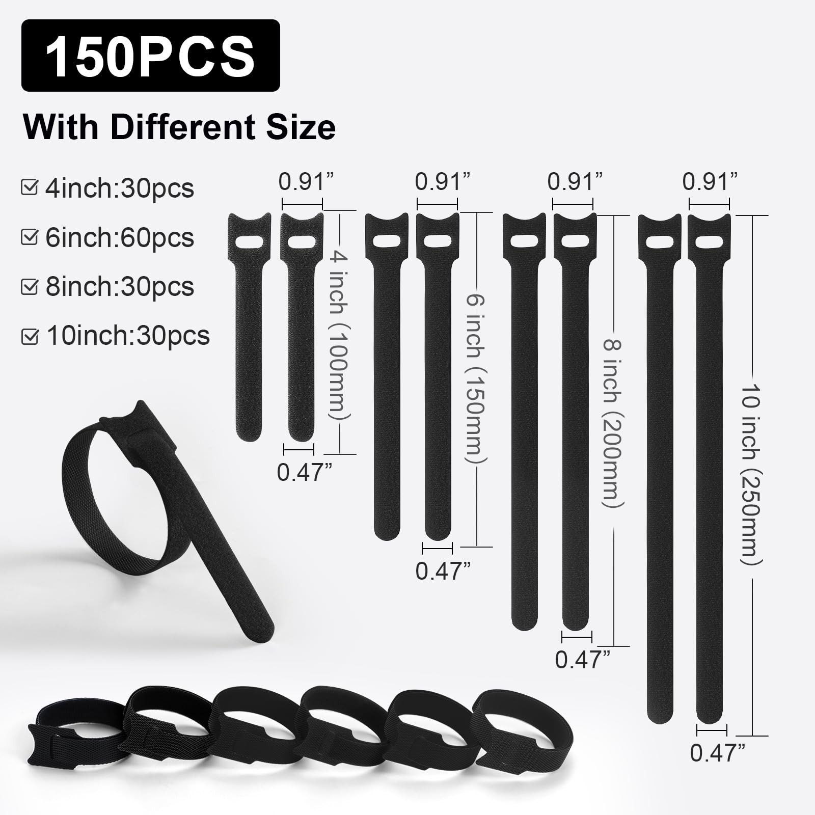 Bridas para cables para organización de cables, fijación ajustable, multiusos.