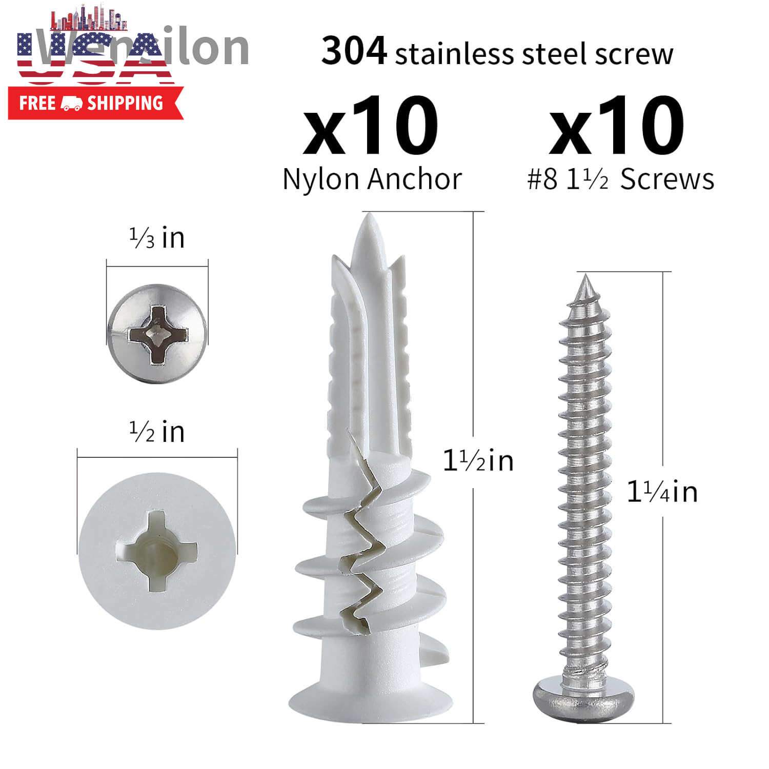 Self-Drilling Drywall Anchors Assortment Kit – 182 Pcs for Concrete, Drywall,She