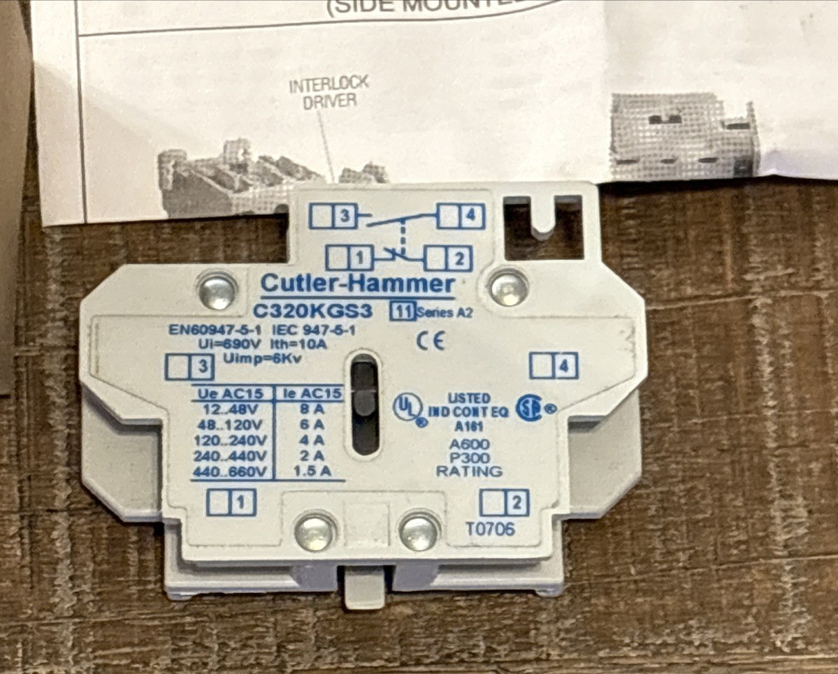 Eaton Culter-Hammer C320KGS3 Freedom Series A2, Side Mount Auxiliary Contact NEW