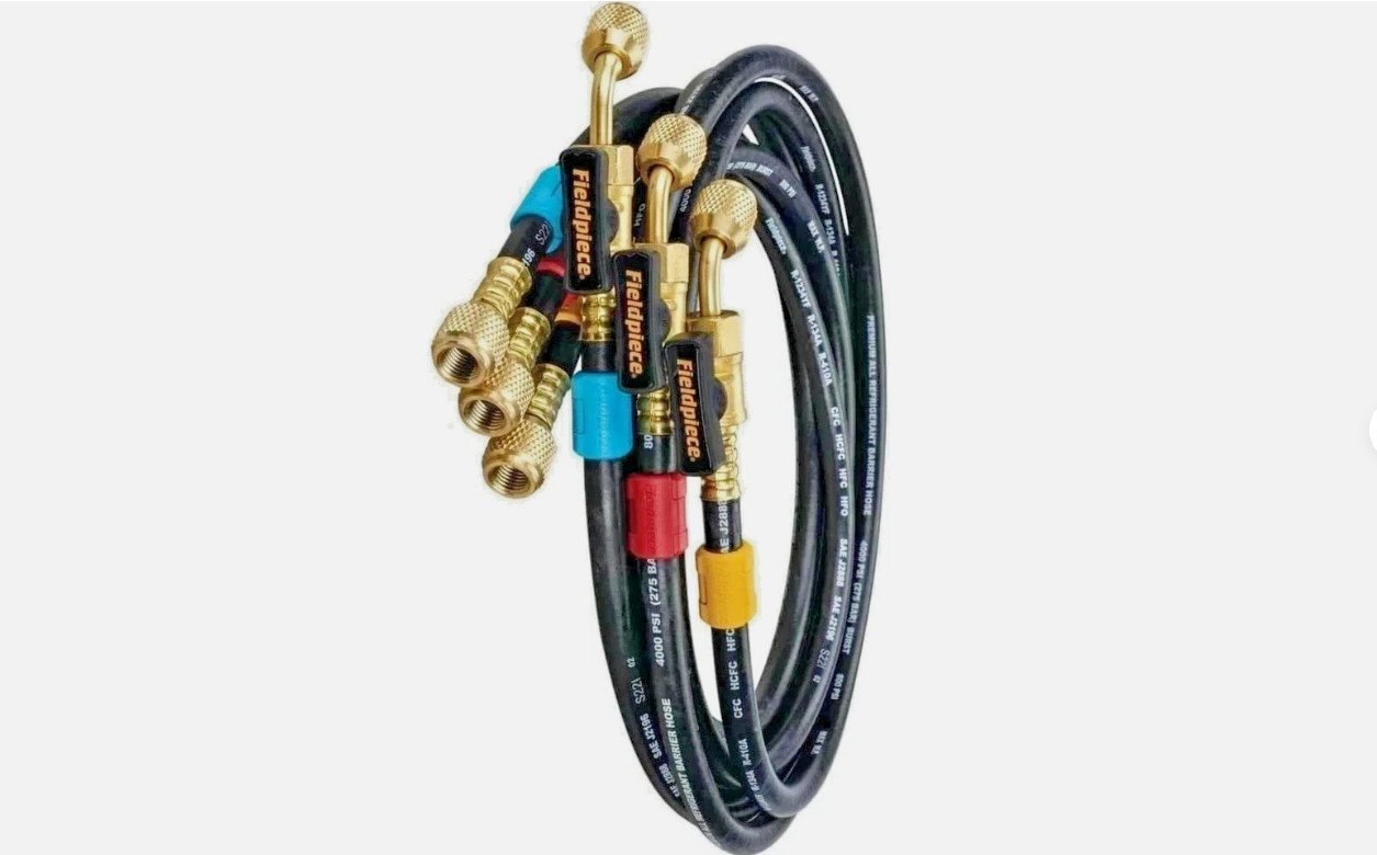 Fieldpiece HR3B Ball Valve Refrigerant Hose Set 3 Pack with Color Tags 1/4