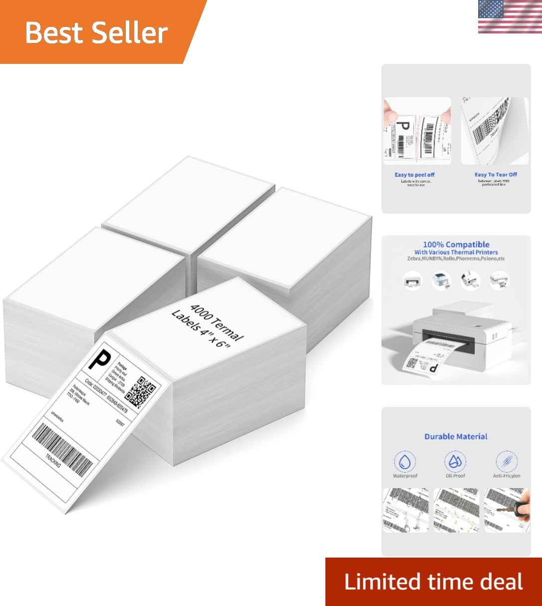 4000 Total 4″x6″ Direct Thermal Labels – Perfect for Zebra & Elton Printers