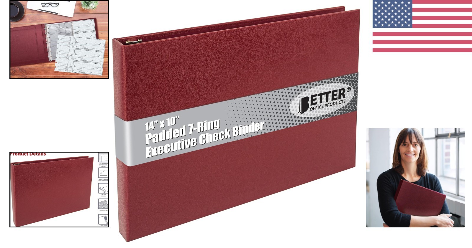 7-Ring Burgundy Textured Check Binder with Zipper Pouch – Efficient Organizer