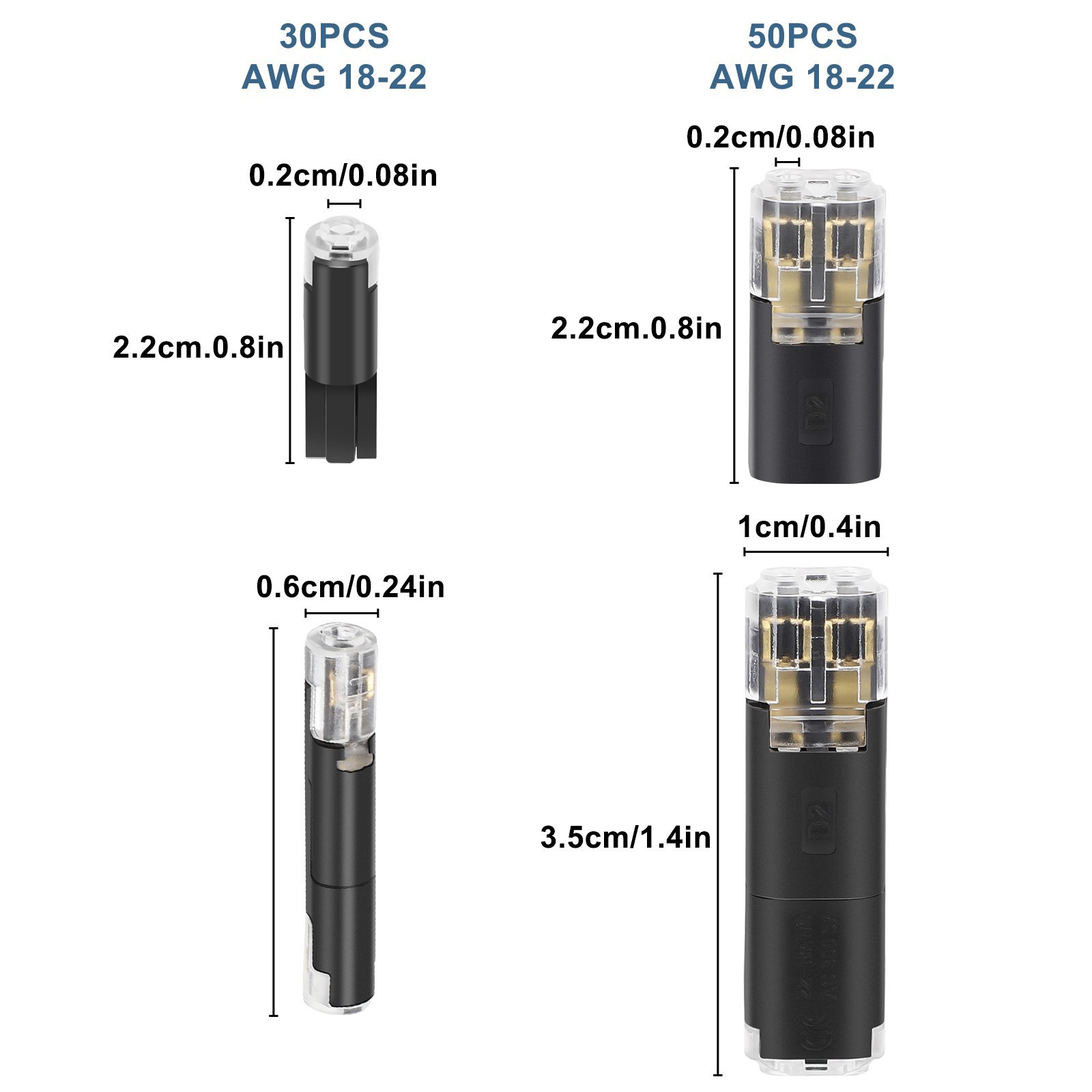 80PCS Plug-In Quick Wire Connector Kit 1-Pin/2-Pin Reusable Clamp Terminal Block