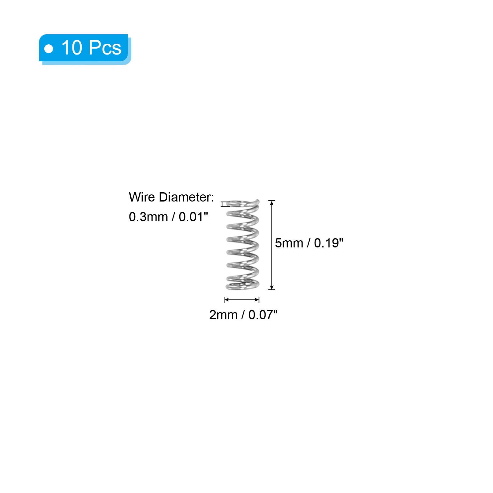 10 Pcs 304 Stainless Steel 0.3mm Wire Dia x 2mm OD x 5mm L Compression Spring