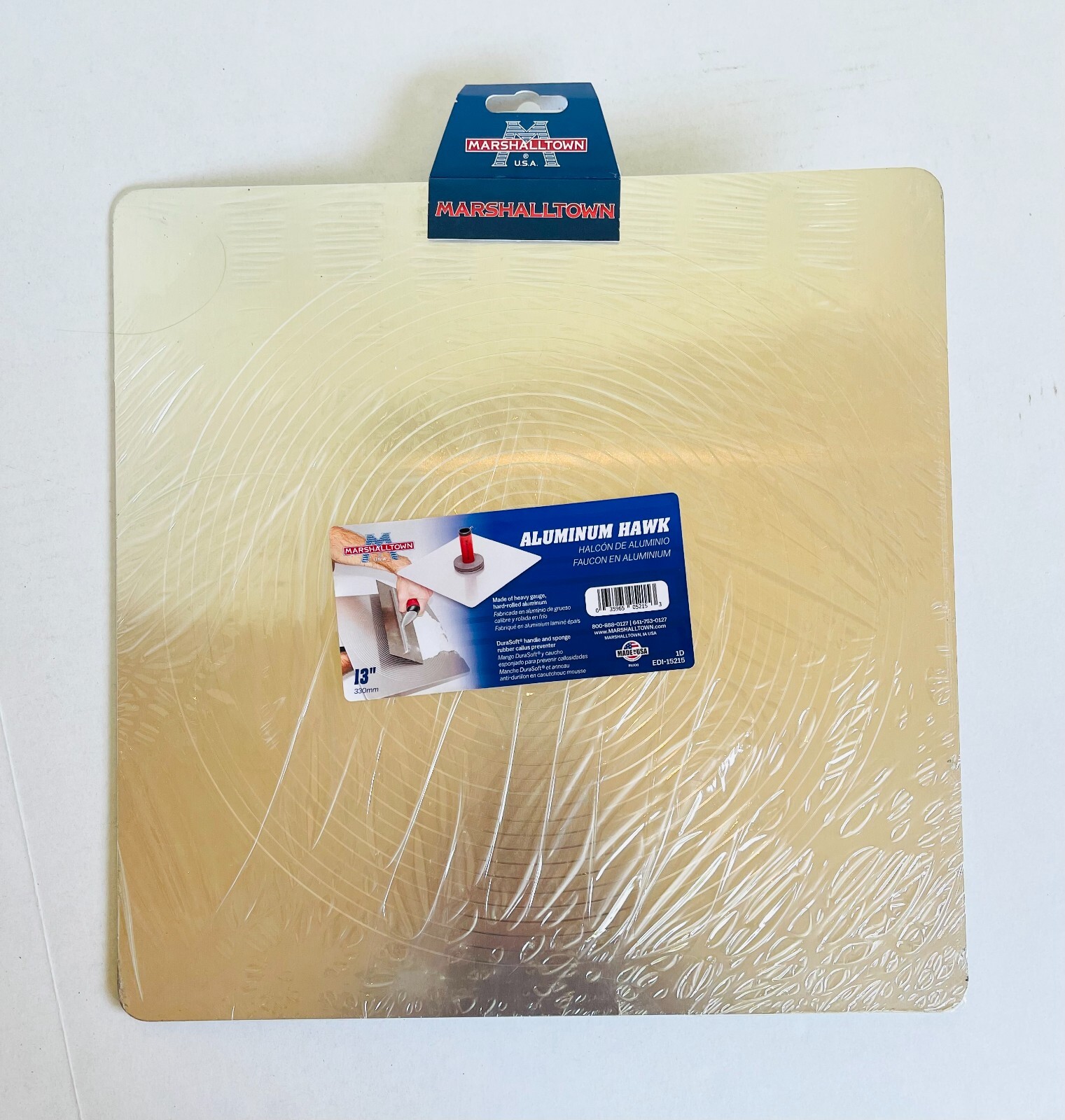 NEW Marshalltown 13 in. X 13 in. Aluminum Hawk Trowel. Durasoft Handle, 15215