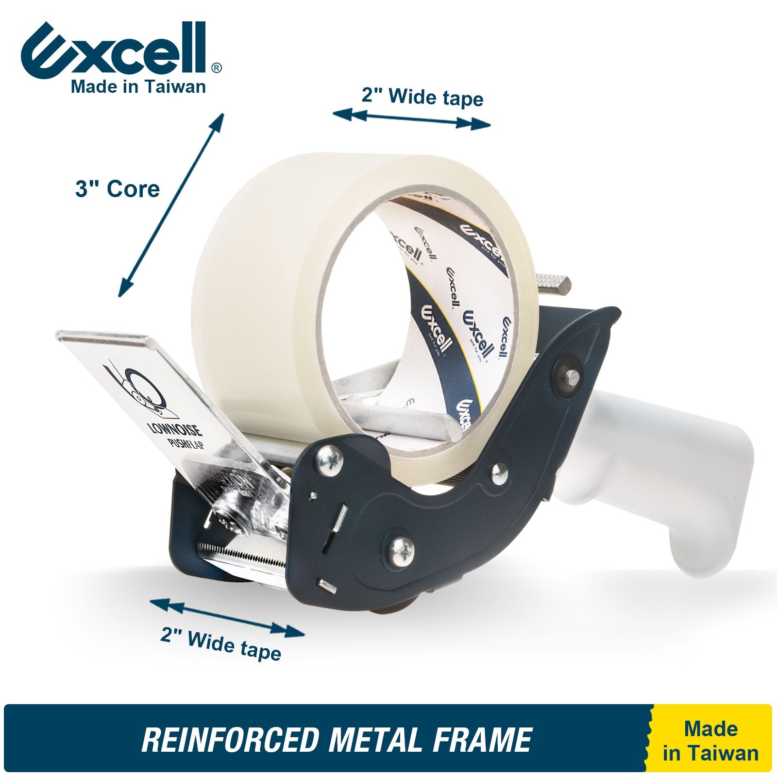 Excell Low Noise Tape Gun 2″ Tape 3″ Core, Quiet Tool for Carton & Box Sealing
