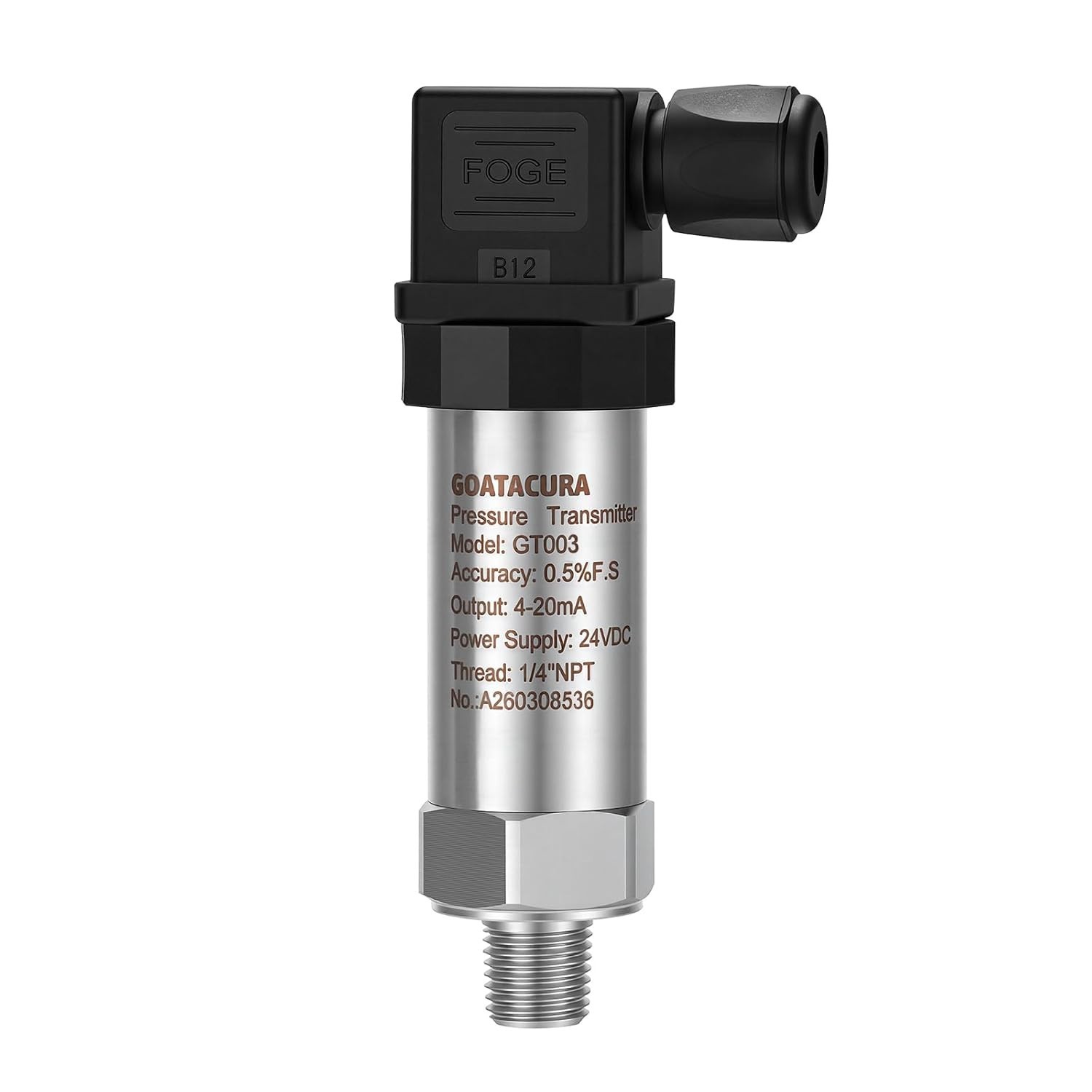 1000PSI Pressure Transmitter, Industrial Pressure Transducer 4-20mA 0.5% FS – 24