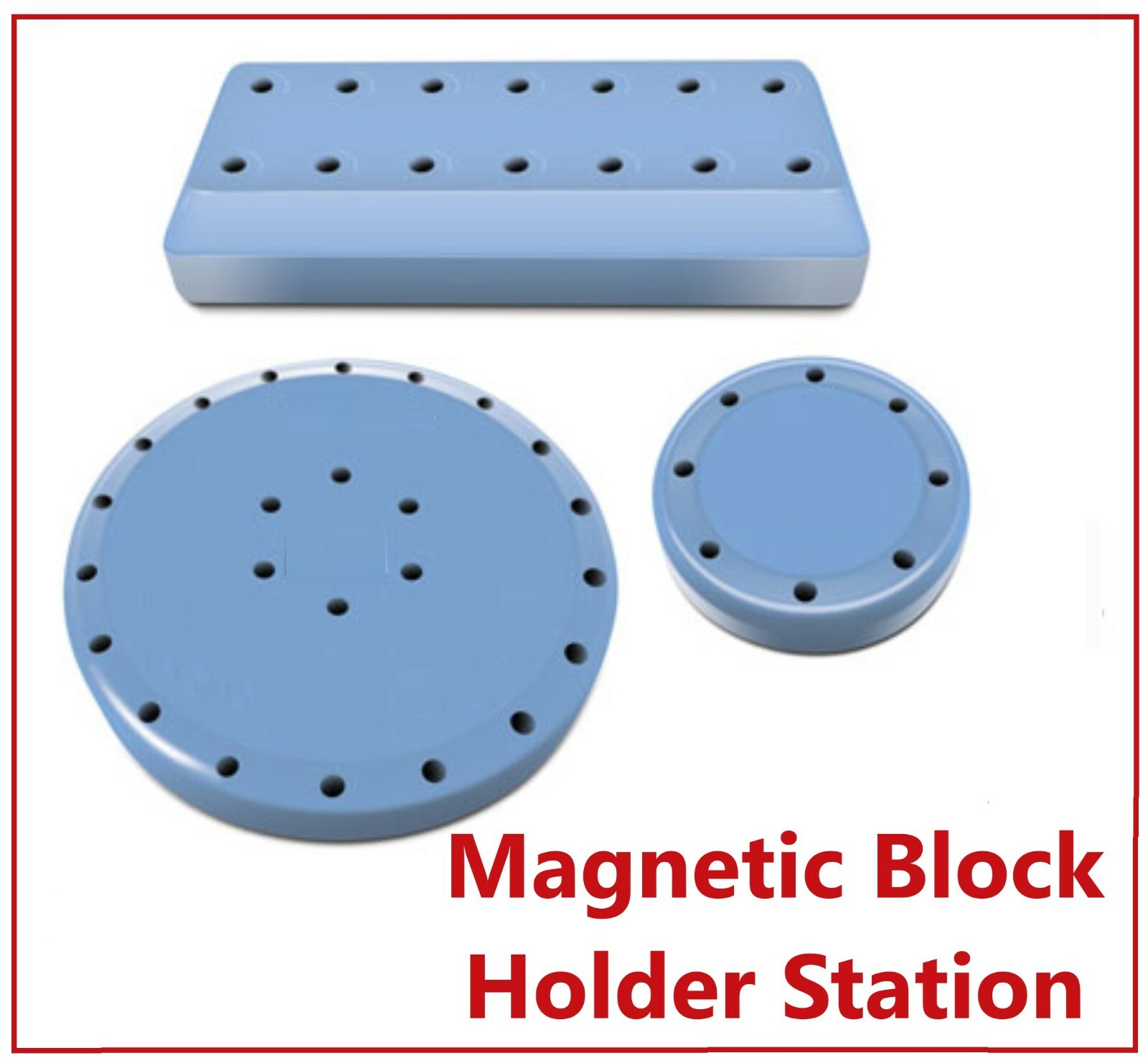Magnetic Round Dental Lab Bur Block Holder Station, 7 Hole or 14 Hole or 28 Hole