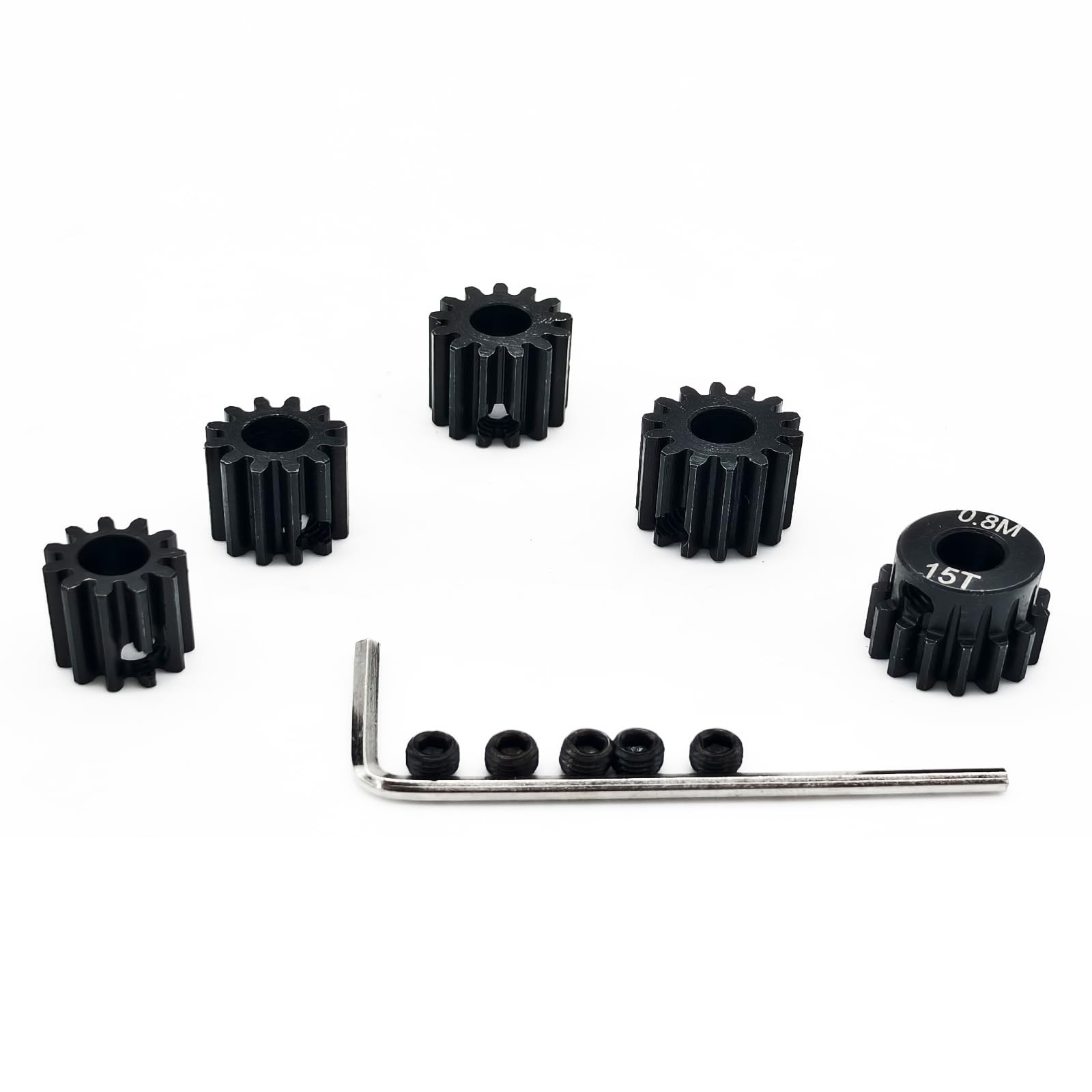 0.8M Hardened Steel Pinion Gear Set 11T to 15T 5mm Hole for RC Car Part