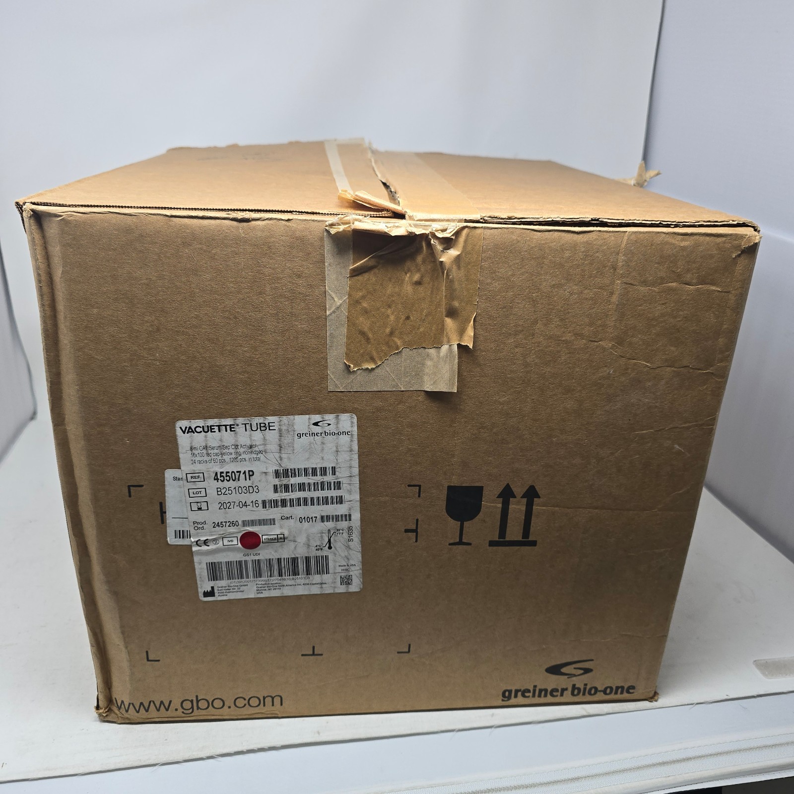 1200 pcs Vacuette Tube 455071P, 8ml CAT Serum Sep Clot Activator , 2027-04-16