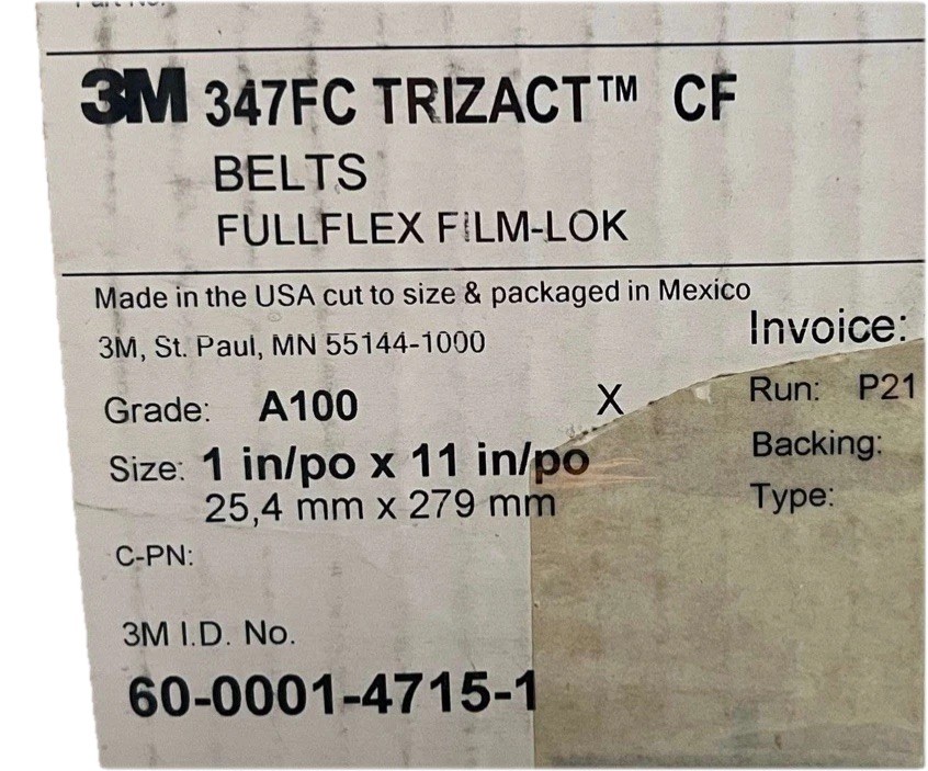 3M 347FC Trizact CF Sanding Belts A100 Fullflex 1in x 11in 25.4mm x 279mm (50PK)