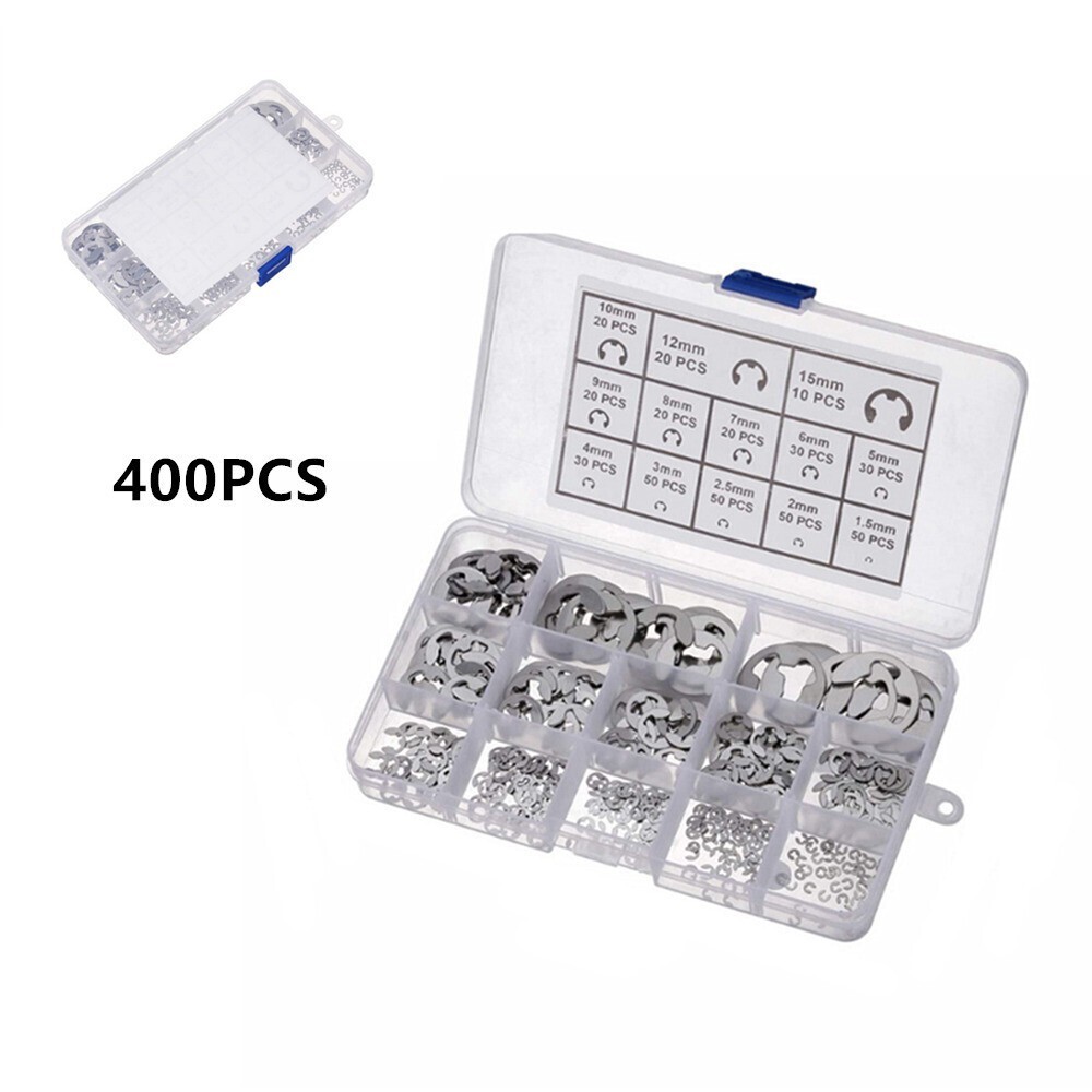 400x Car Stainless Steel E-Clip Circlip Kit Universal Retaining Ring Assortment