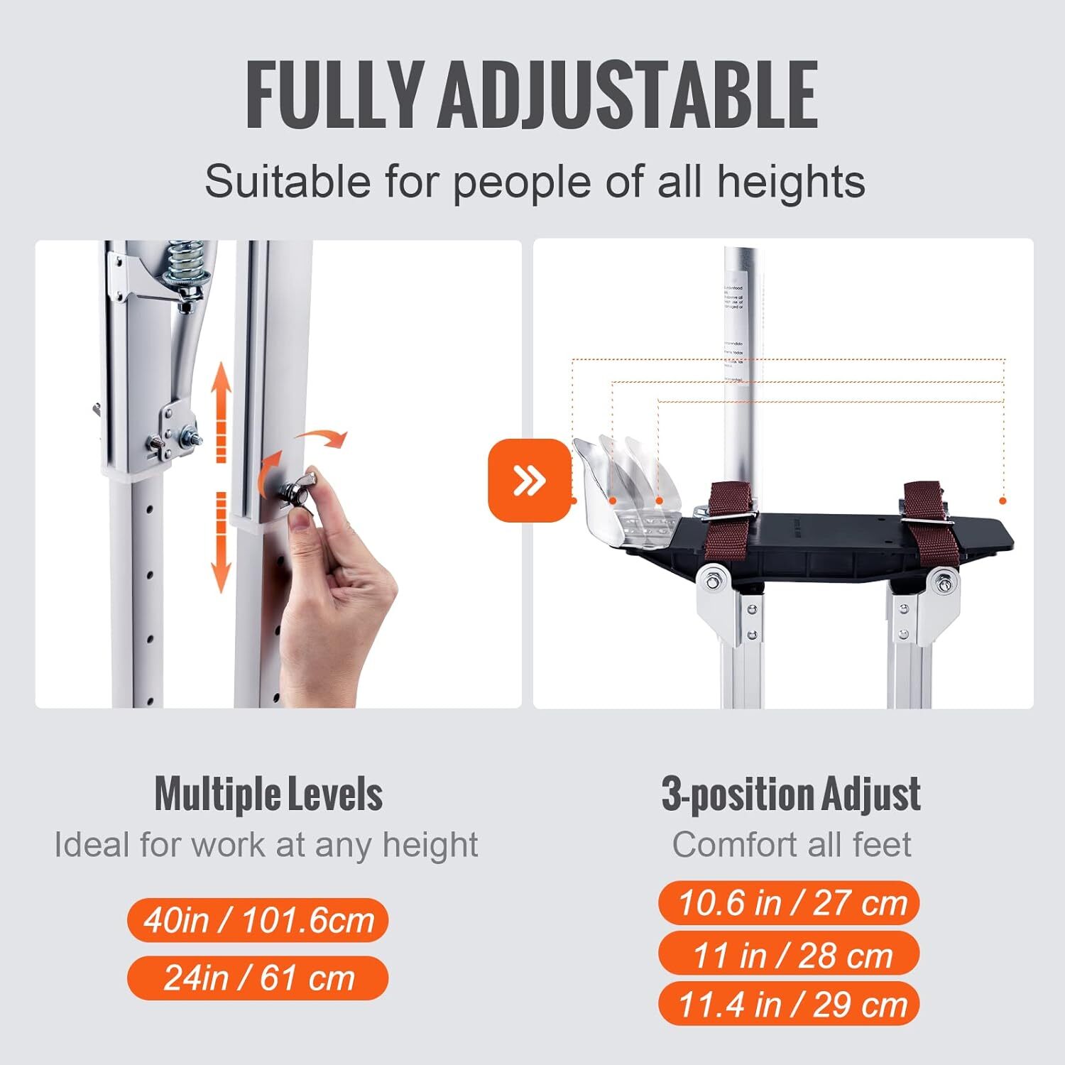 Zancos De Yeso Aluminio 24-40 Pulgadas Drywall Stilts Ajustable Dura Para Pintar