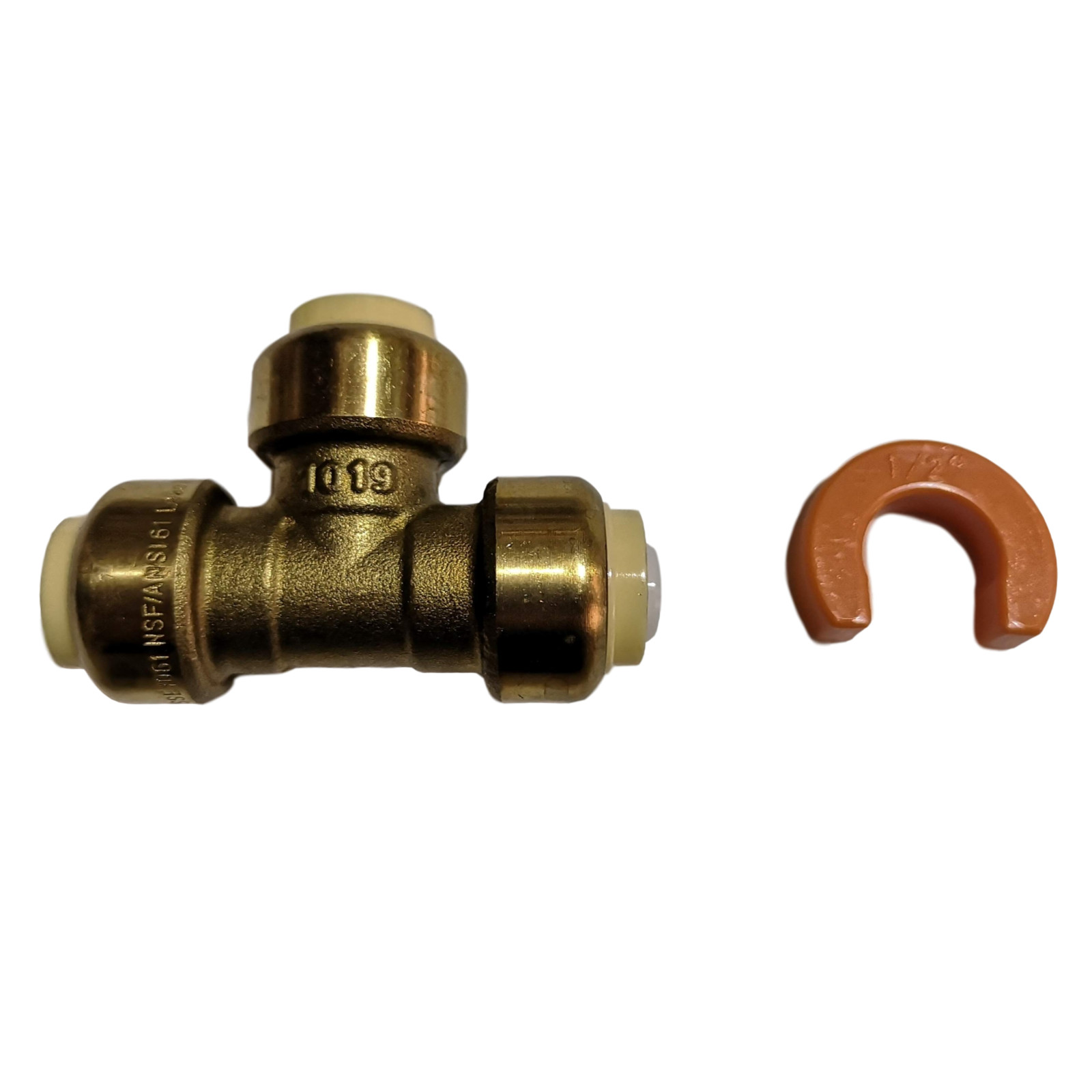 10) 1/2″ Push-Fit Tee w. 1 Free Removing Clip, Lead Free Brass