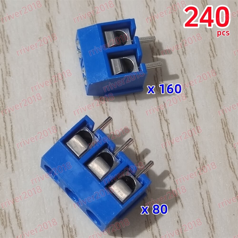 240pcs KF301-2/3-Pin Pole 5mm Pitch PCB Mount Screw Terminal Block